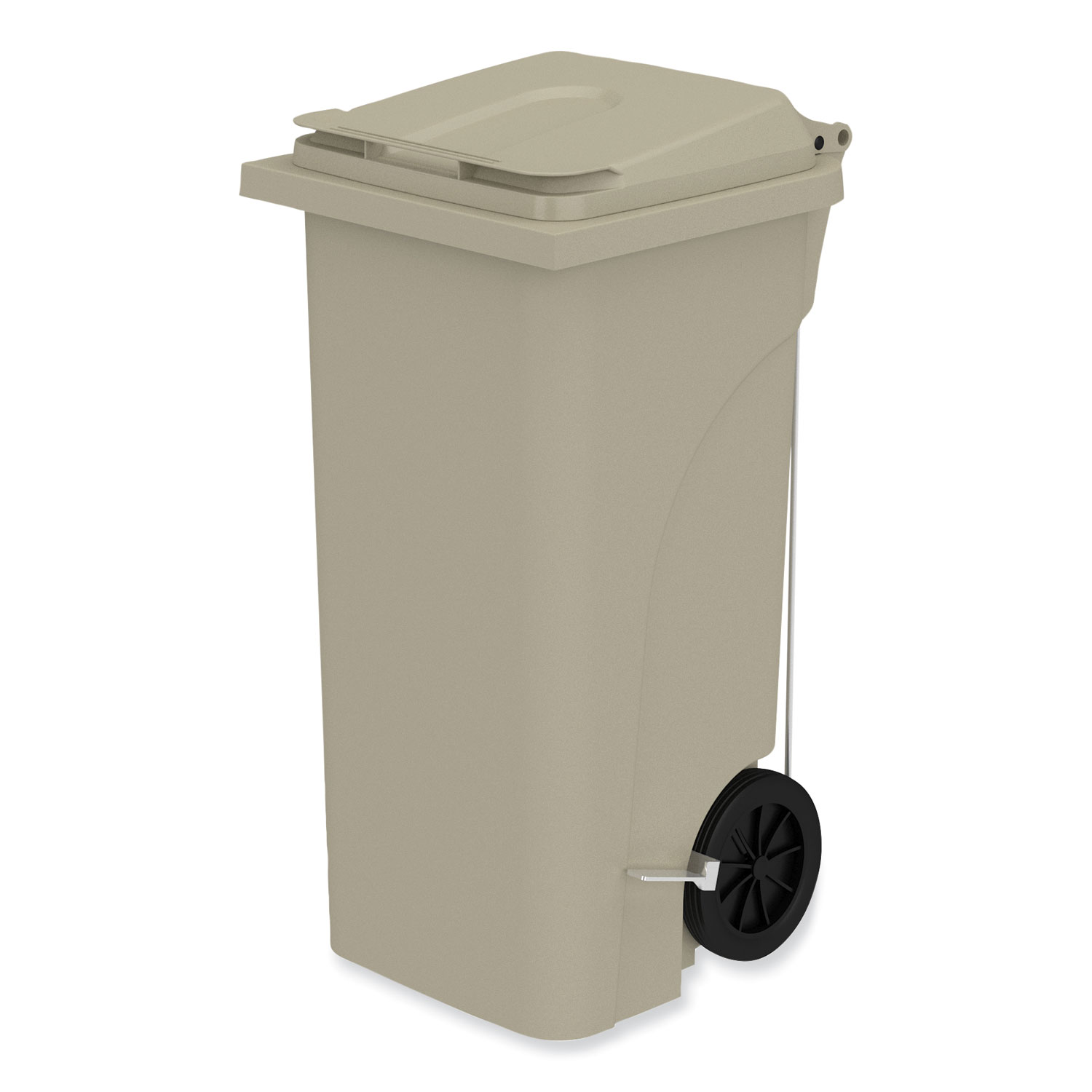 Plastic Step-On Receptacle, 32 gal, Metal, Tan