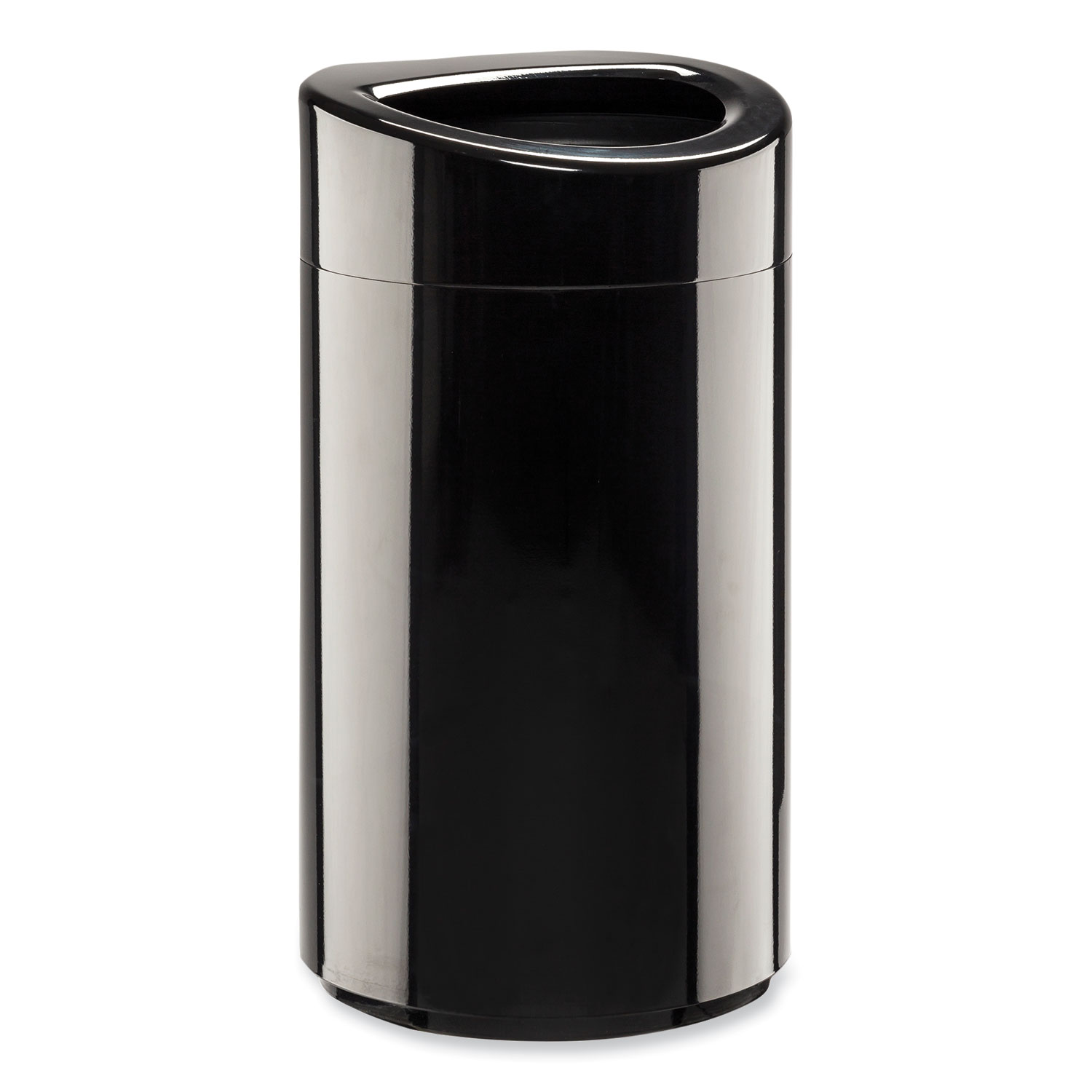 Open Top Oval Waste Receptacle, 14 gal, Steel, Black