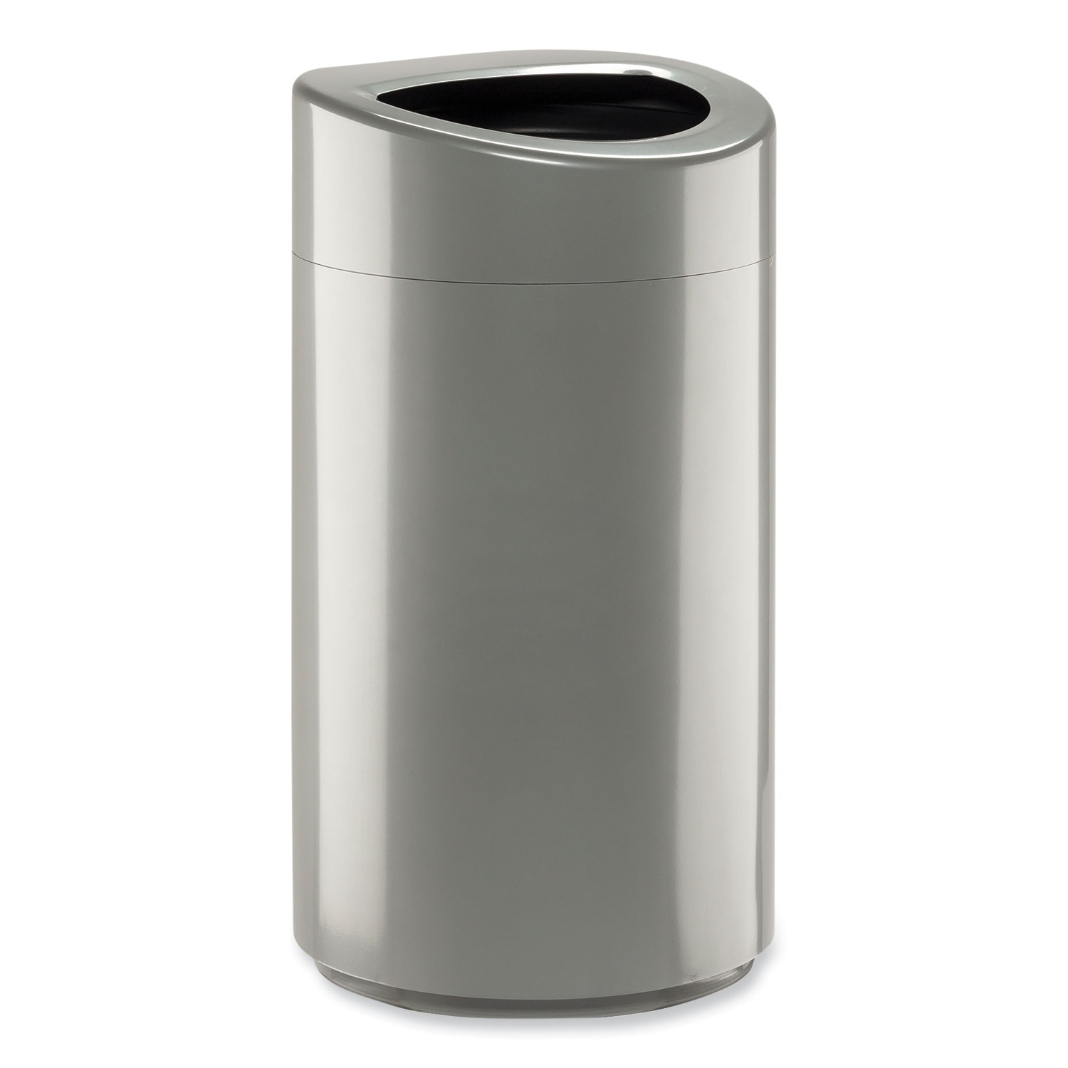 Open Top Oval Waste Receptacle, 14 gal, Steel, Silver