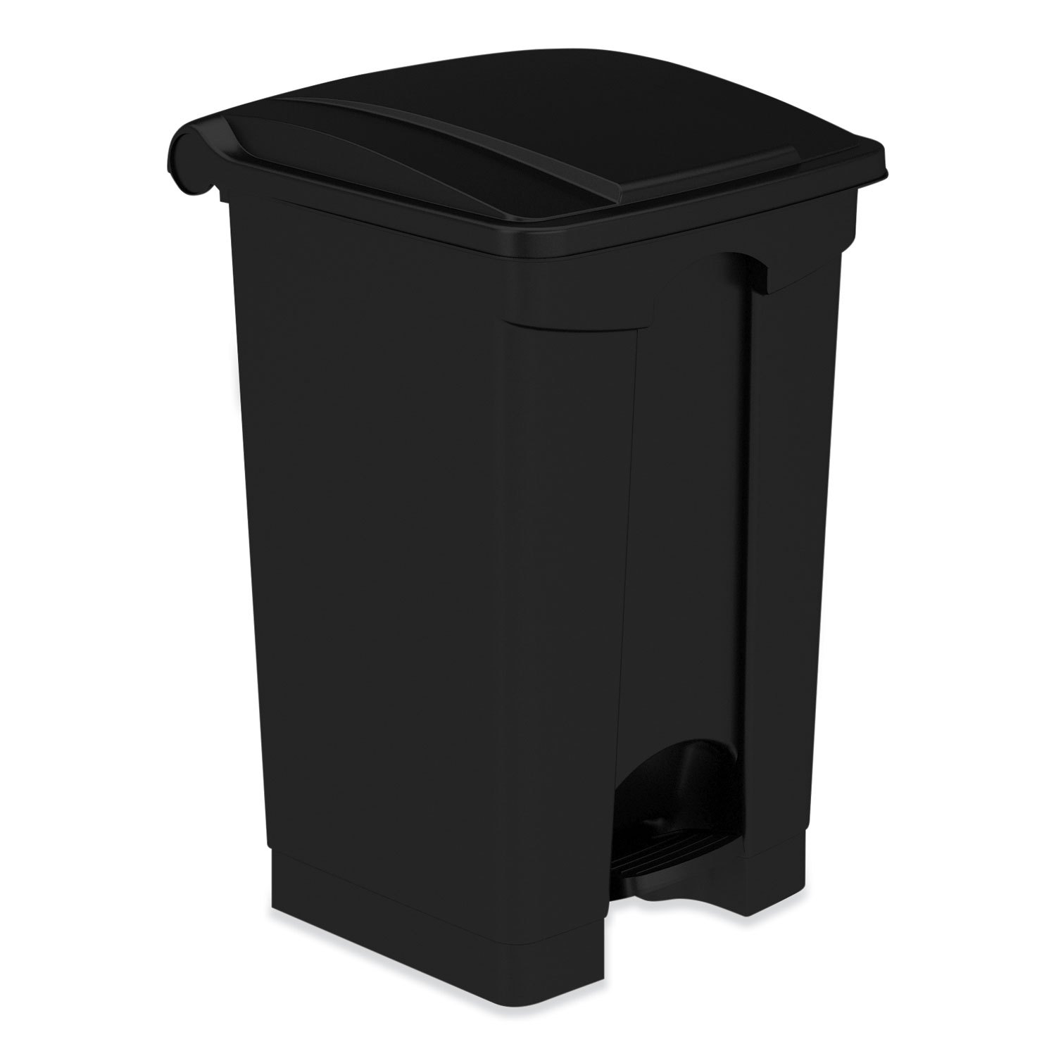 Plastic Step-On Receptacle, 12 gal, Plastic, Black