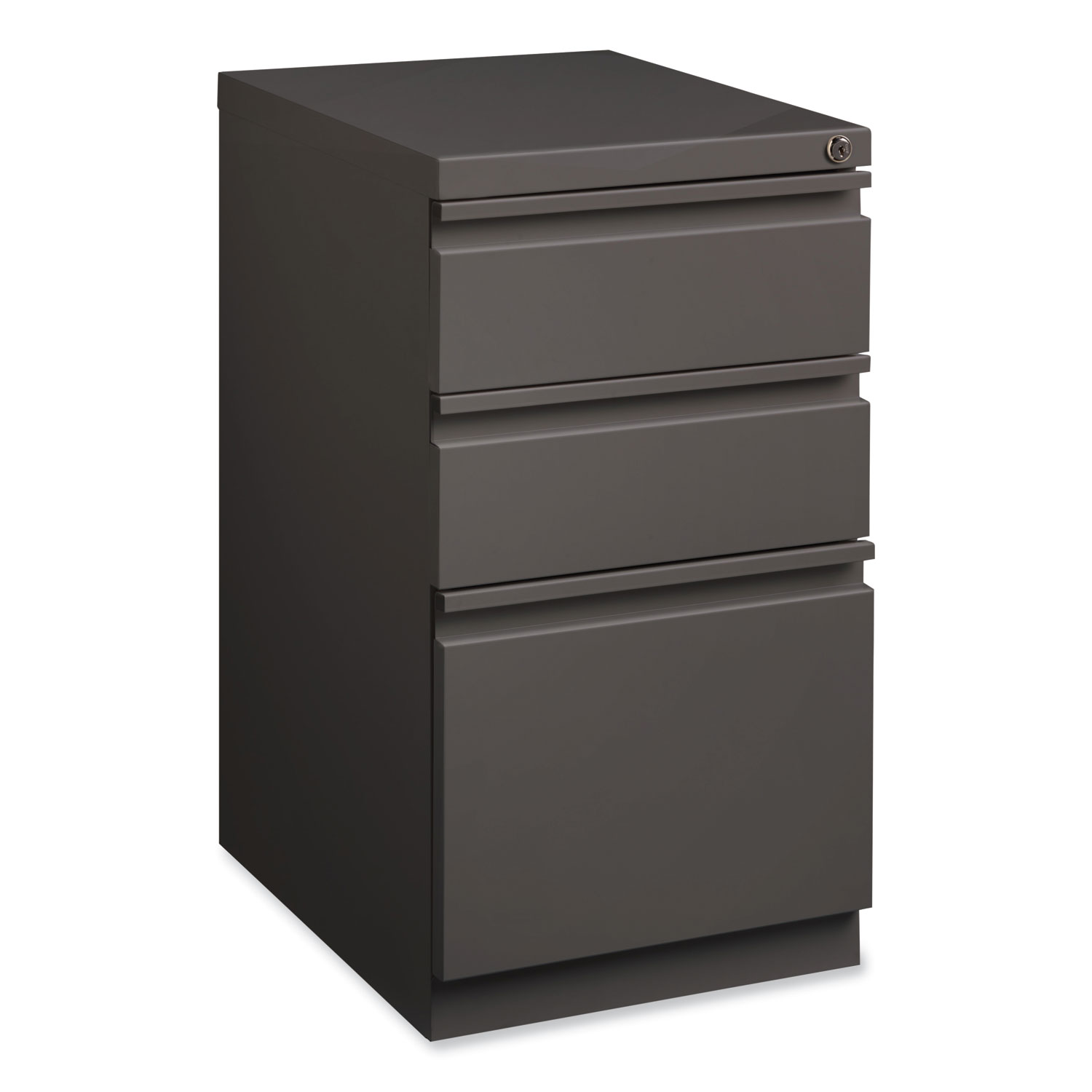 Full-Width Pull 20 Deep Mobile Pedestal File, 3-Drawer: Box/Box/File, Letter, Medium Tone, 15×19.88×27.75