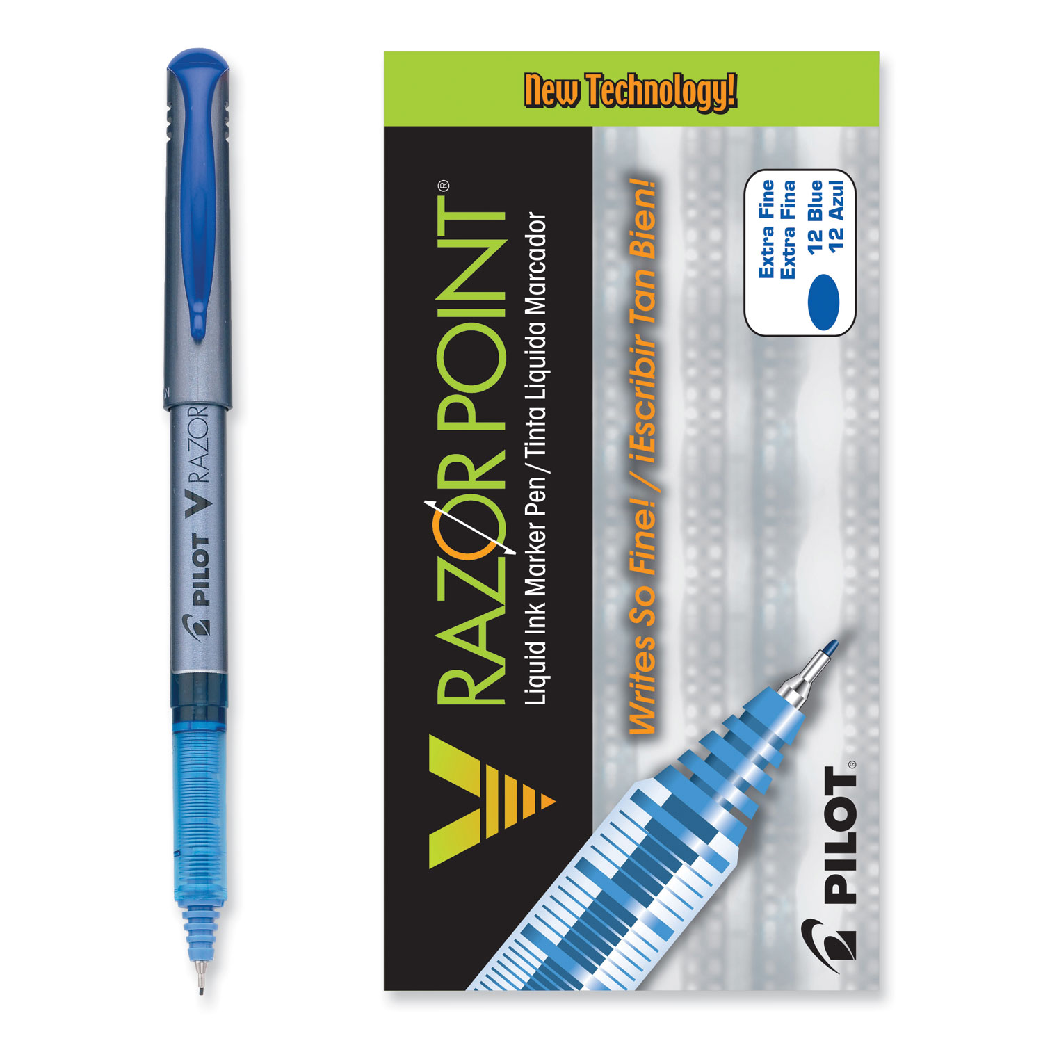 V Razor Point Liquid Ink Porous Point Pen, Stick, Extra-Fine 0.5 mm, Blue  Ink, Gray/Translucent Blue Barrel, Dozen - BOSS Office and Computer Products