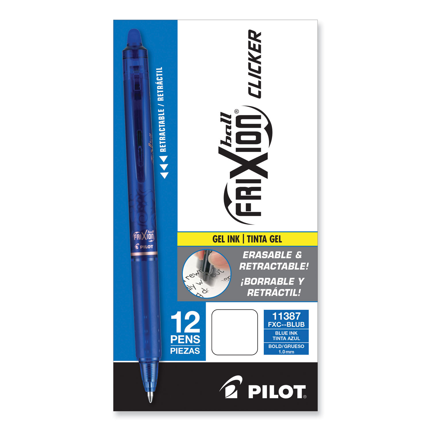 FriXion Clicker Erasable Gel Pen, Retractable, Bold 1 mm, Blue Ink, Blue  Barrel, Dozen - usbpt.com