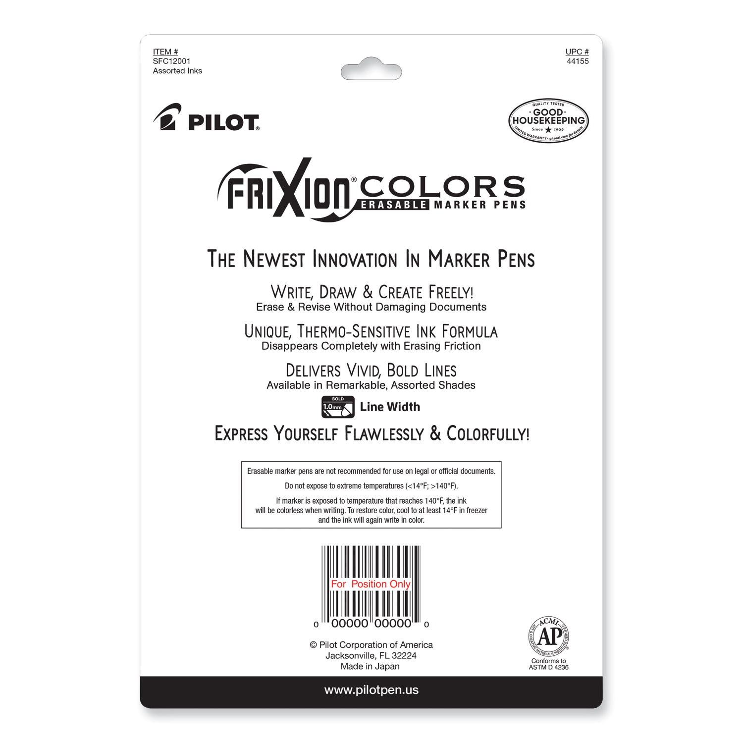 Pilot FriXion Colors Erasable Markers 44155 SFC12001, 12 Color Set