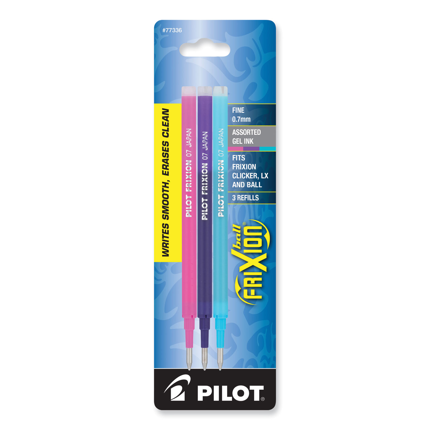 Refill for Pilot FriXion Erasable, FriXion Ball, FriXion Clicker and FriXion LX Gel Ink Pens, Fine Tip, Assorted Ink, 3/Pack