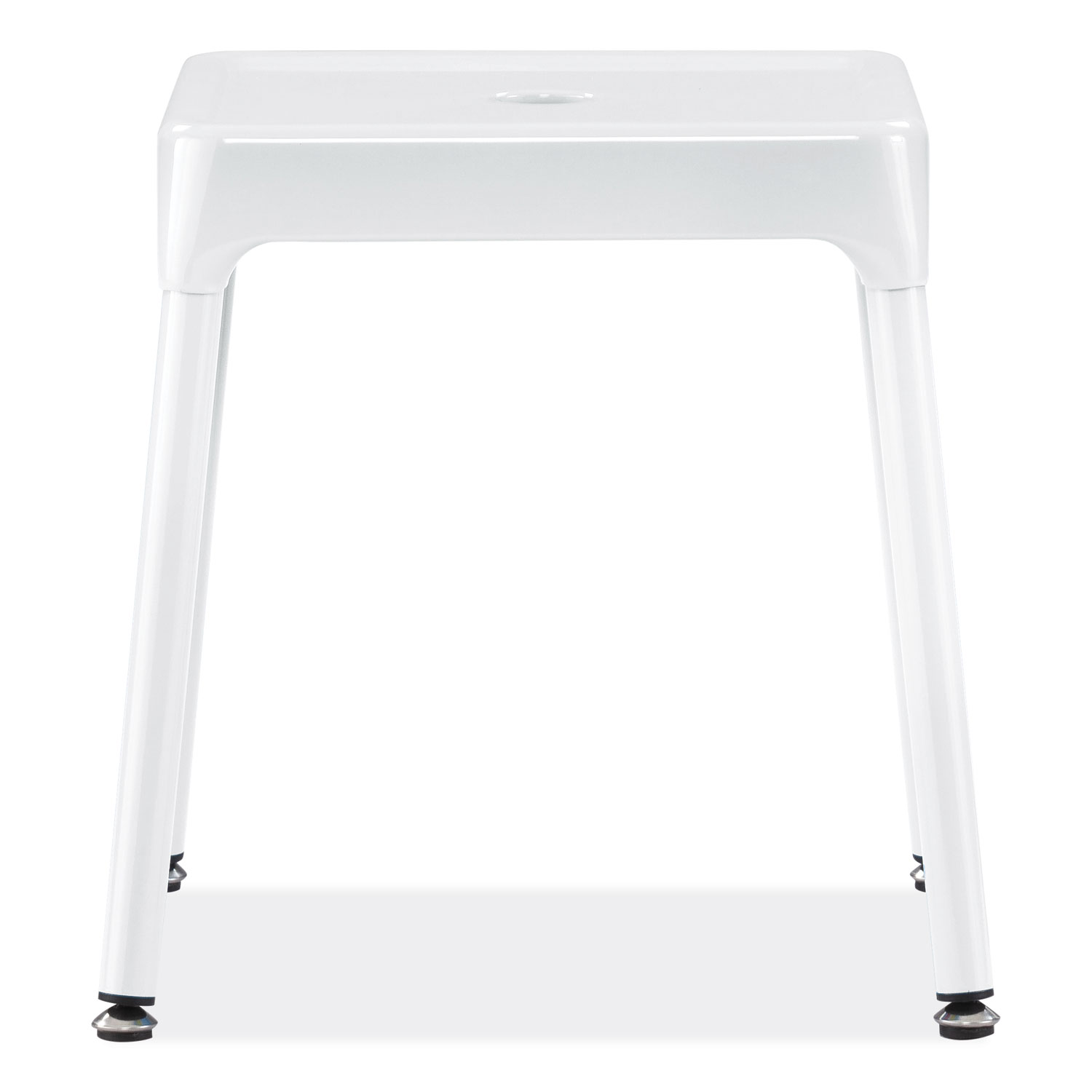 Steel Guest Stool, Backless, Supports Up to 275 lb, 15″ to 15.5″ Seat Height, White Seat, White Base