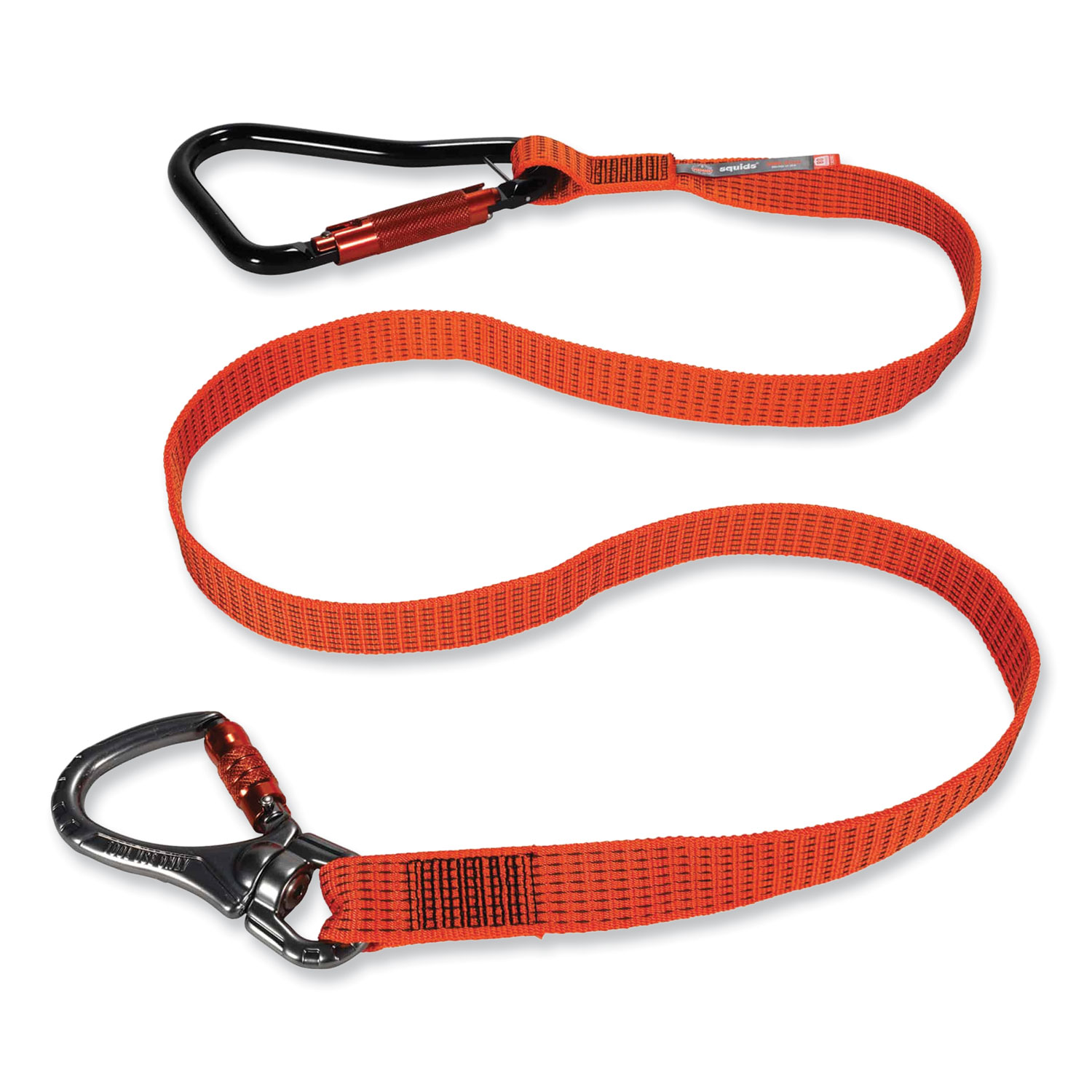 Squids 3149 Tool Lanyard with XL + Swivel Carabiners, 80 lb Max Work Capacity, 76″ Long, Orange/Black