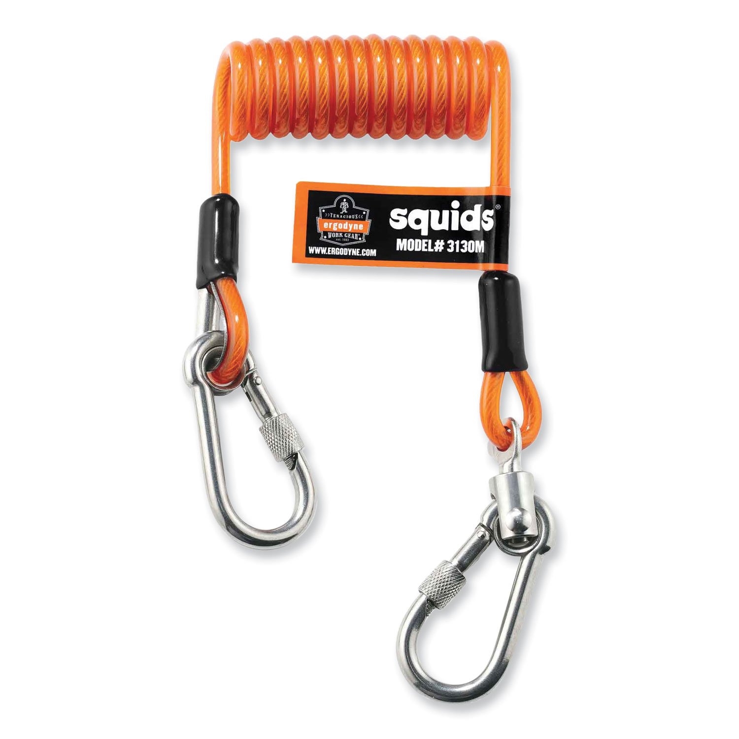 Squids 3130M Coiled Cable Lanyard with Carabiners, 5 lb Max Working Capacity, 6.5″ to 48″ Long, Orange