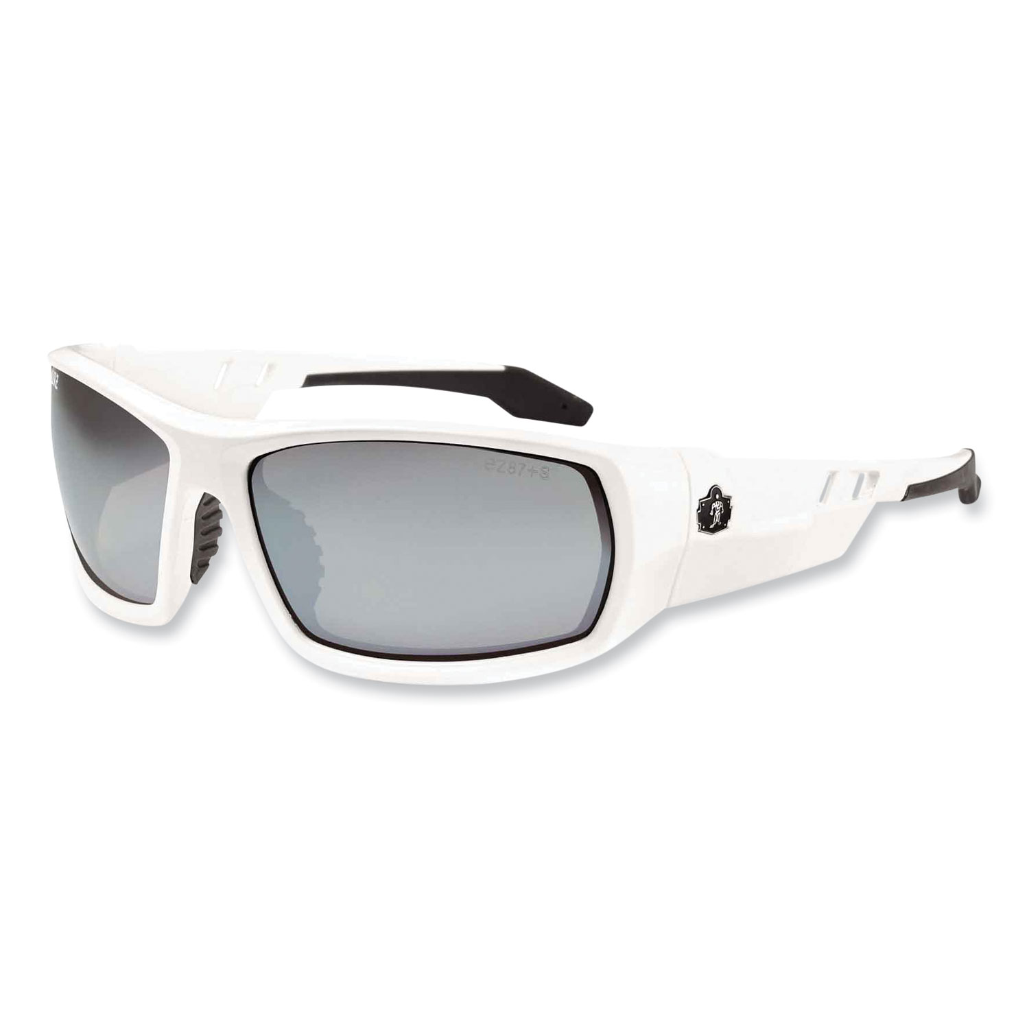 Skullerz Odin Safety Glasses, White Nylon Impact Frame, Silver Mirror Polycarbonate Lens