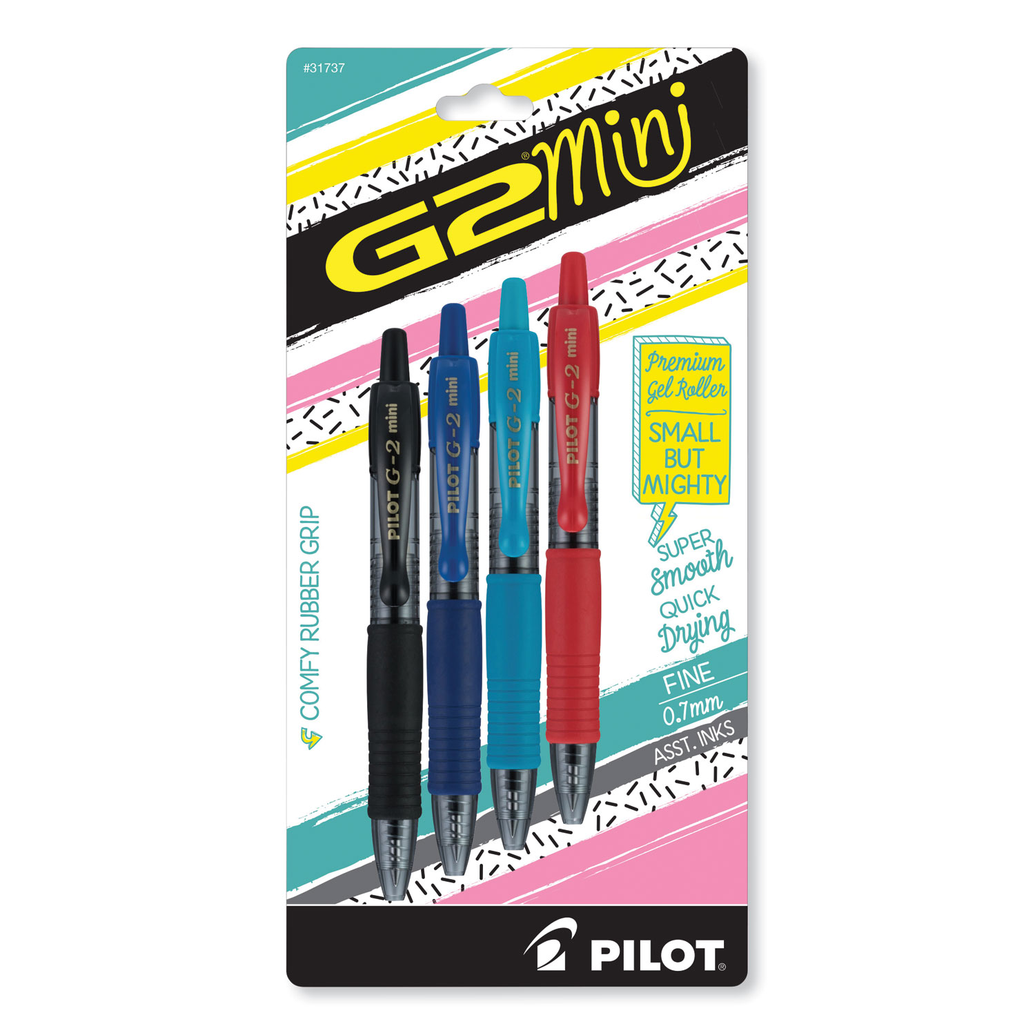 Pilot G2 Mini Retractable Gel Pen, Fine 0.7mm, Assorted Ink-barrel, 4-Pack