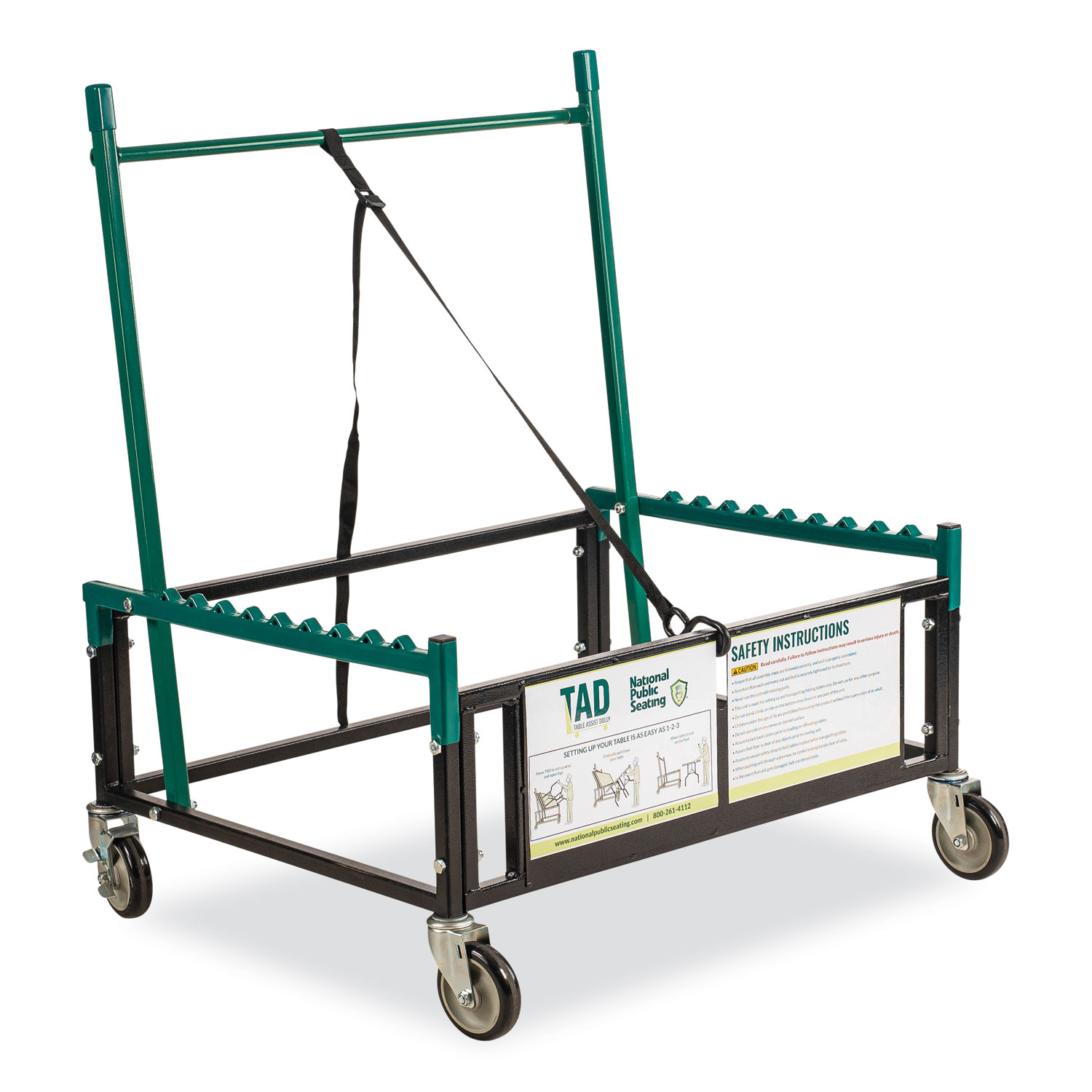 Table Assist Dolly, 1,000 lb Capacity, 38 x 30 x 44.5, Black/Green