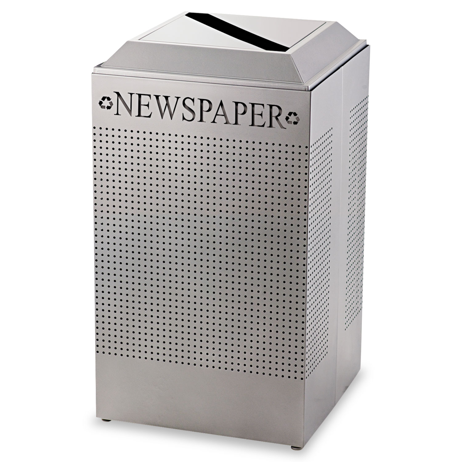 Silhouette Paper Recycling Receptacle, Square, Steel, 29gal, Silver Metallic