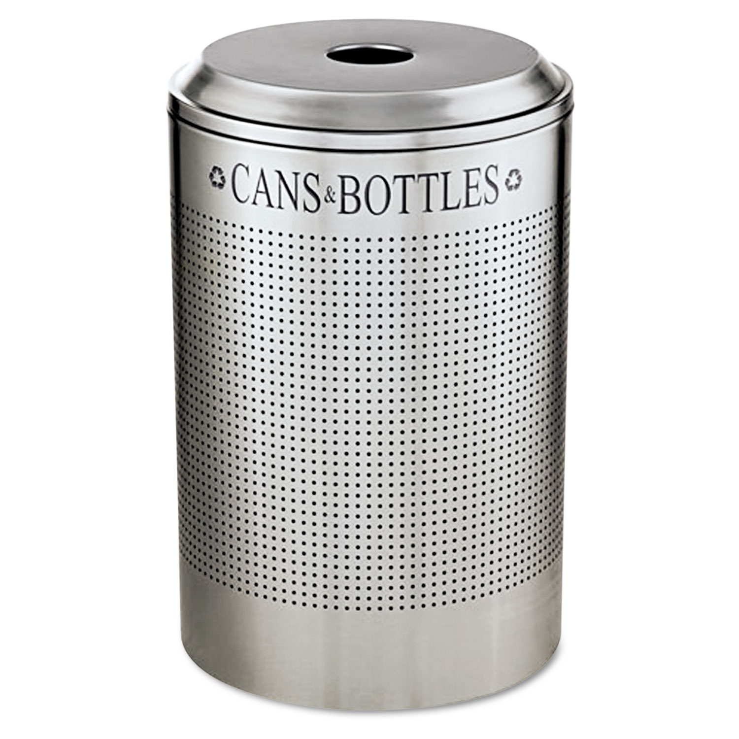 Silhouette Can/Bottle Recycling Receptacle, Round, Steel, 26gal, Silver