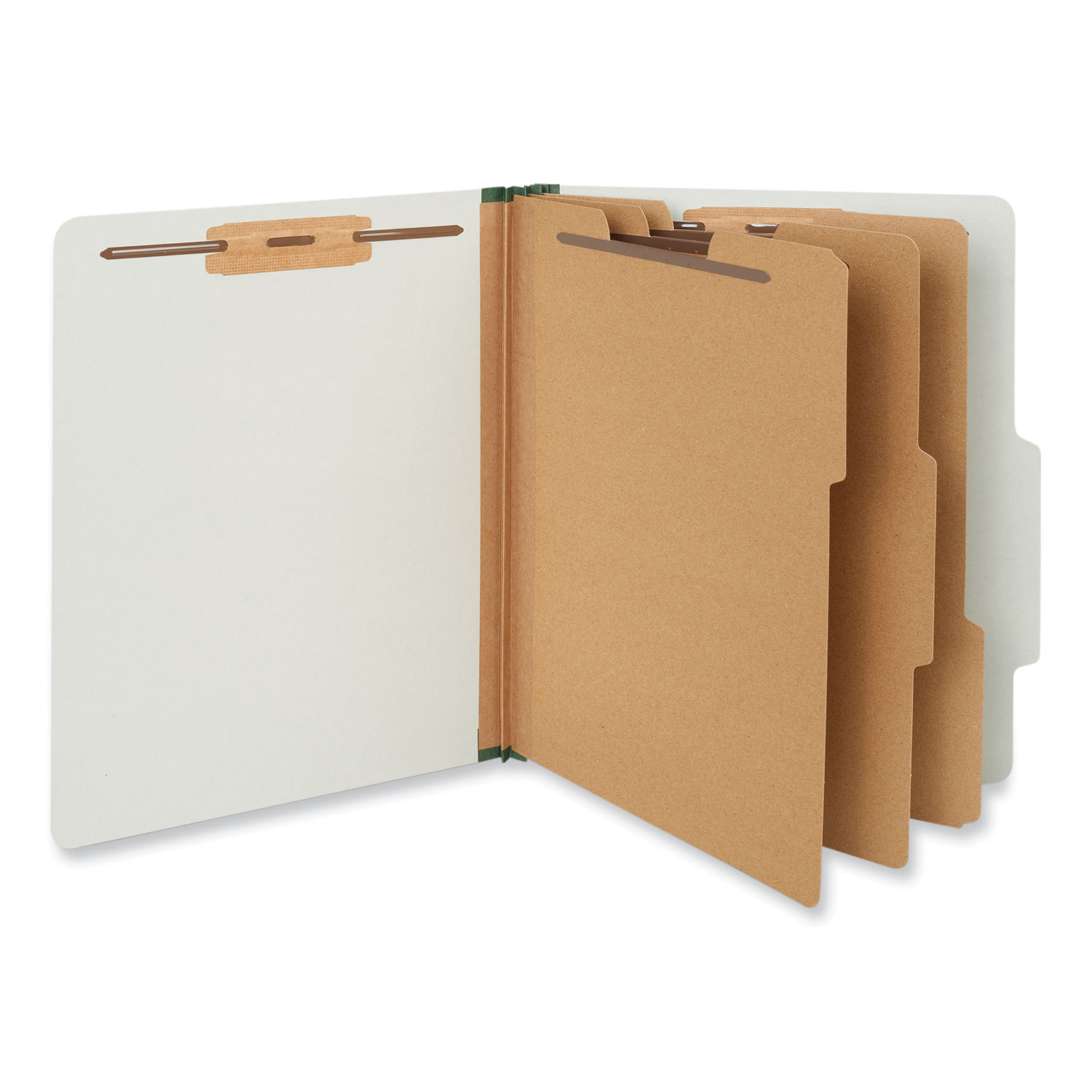 Eight-Section Pressboard Classification Folders, 3″ Expansion, 3 Dividers, 8 Fasteners, Letter Size, Gray Exterior, 10/Box