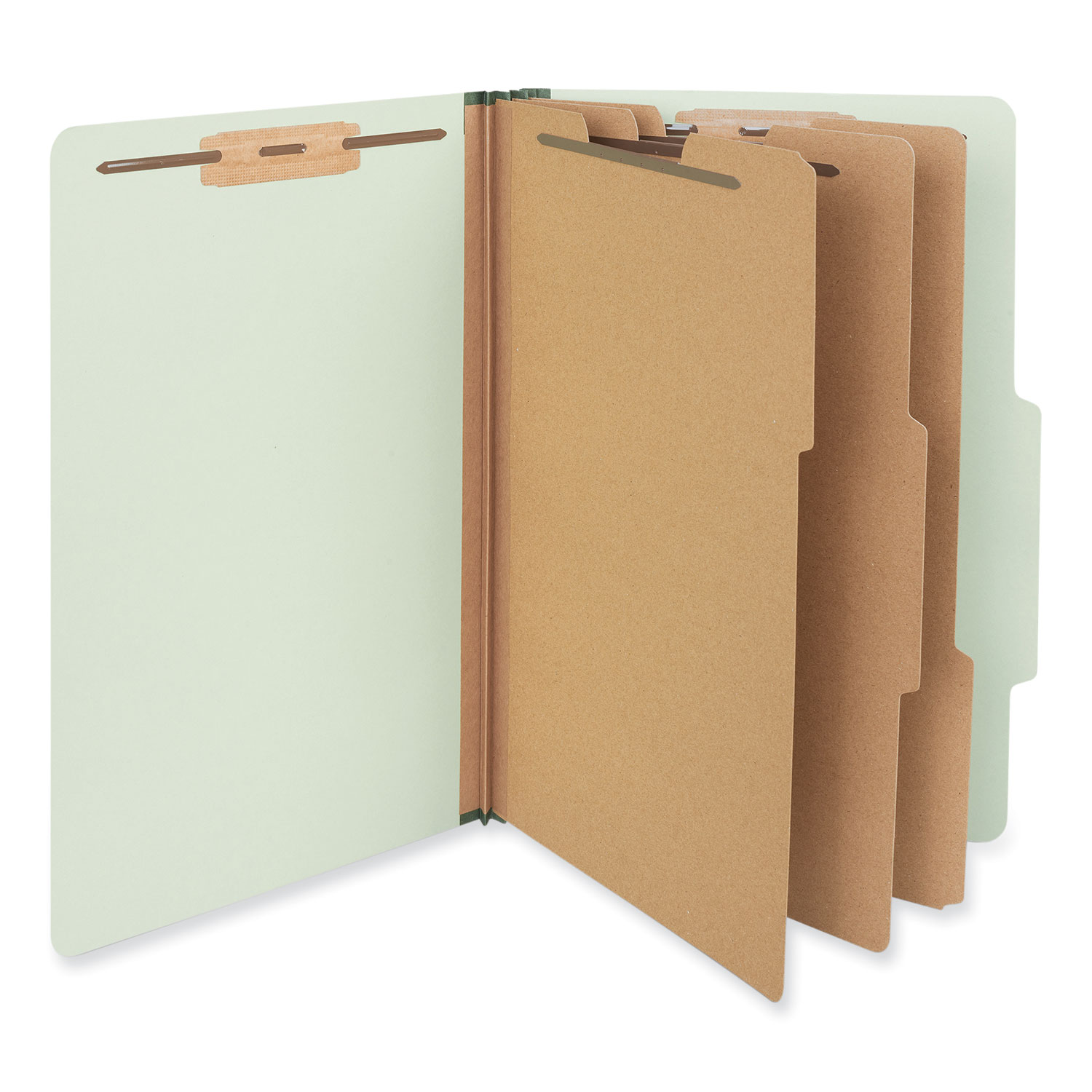 Eight-Section Pressboard Classification Folders, 3 Expansion, 3 Dividers,  8 Fasteners, Legal Size, Green Exterior, 10/Box - mastersupplyonline