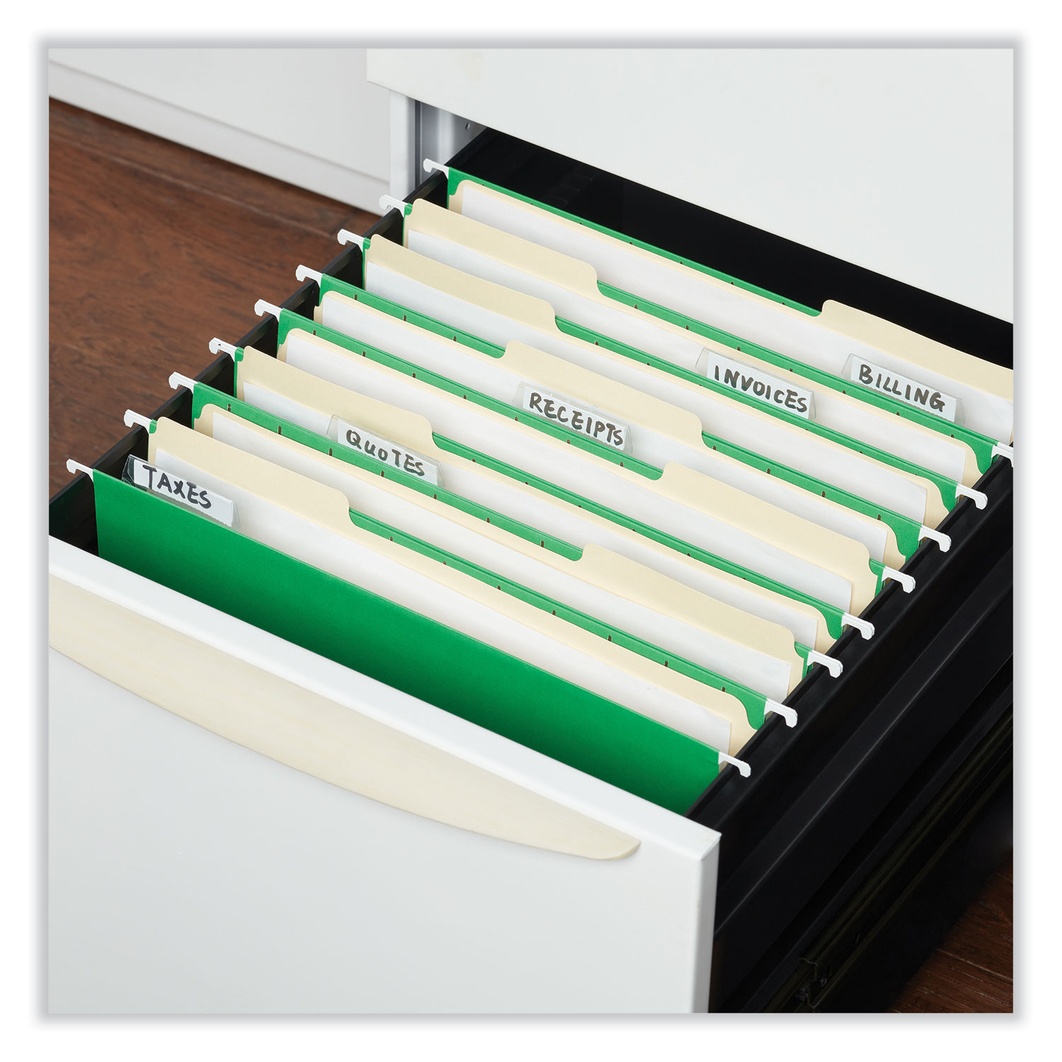 Staples Green Hanging File Folders, 25-Pack, Letter Size With 1/5-Cut Tabs & Inserts - Home & Office Organization