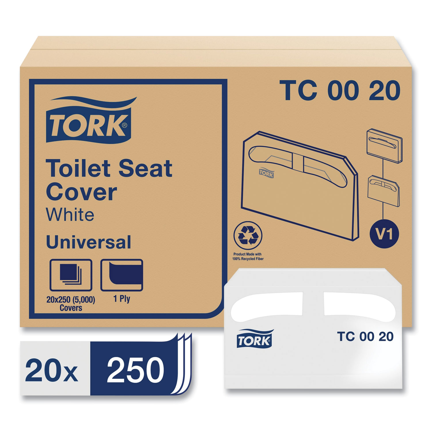 Tork® Toilet Seat Cover, HalfFold, 14.5 x 17, White, 250/Pack, 20