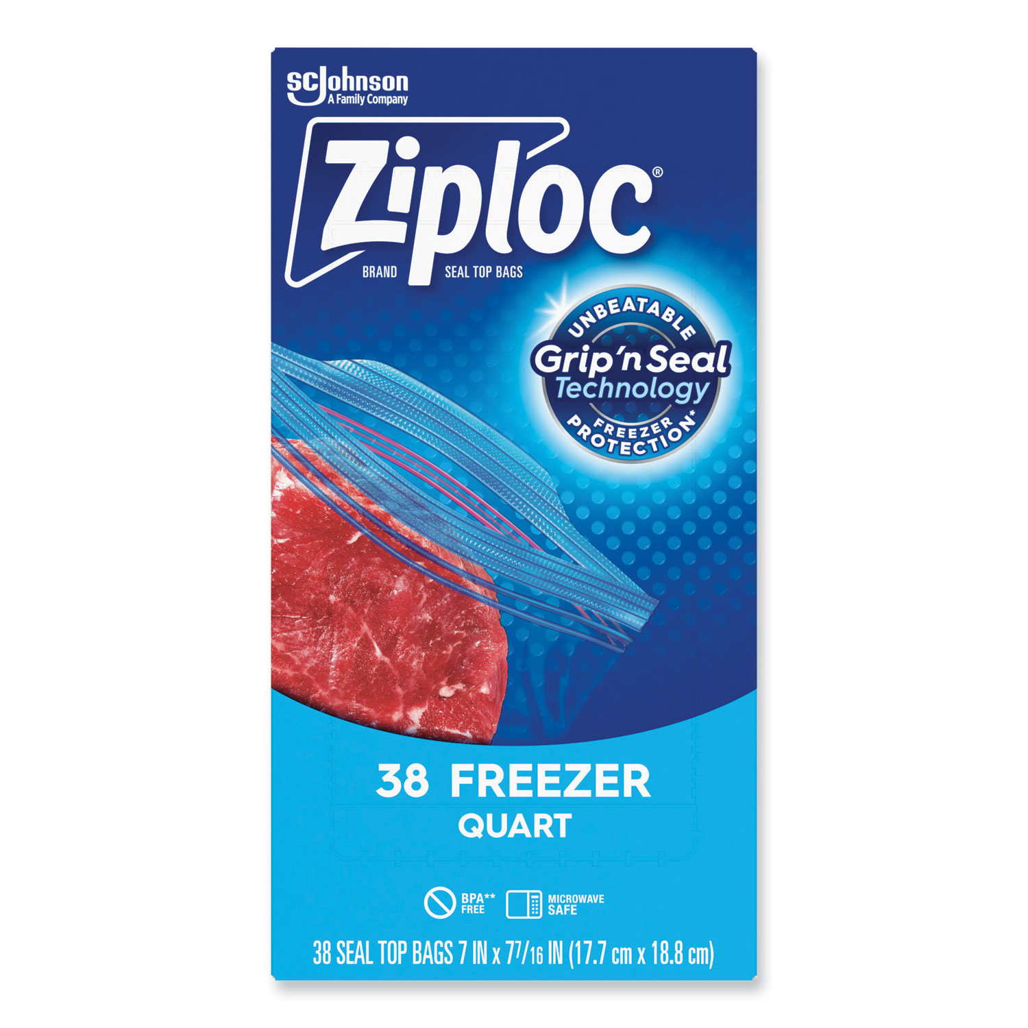 Ziploc® Double Zipper Freezer Bags, 1 qt, 2.7 mil, 6.97 x 7.7