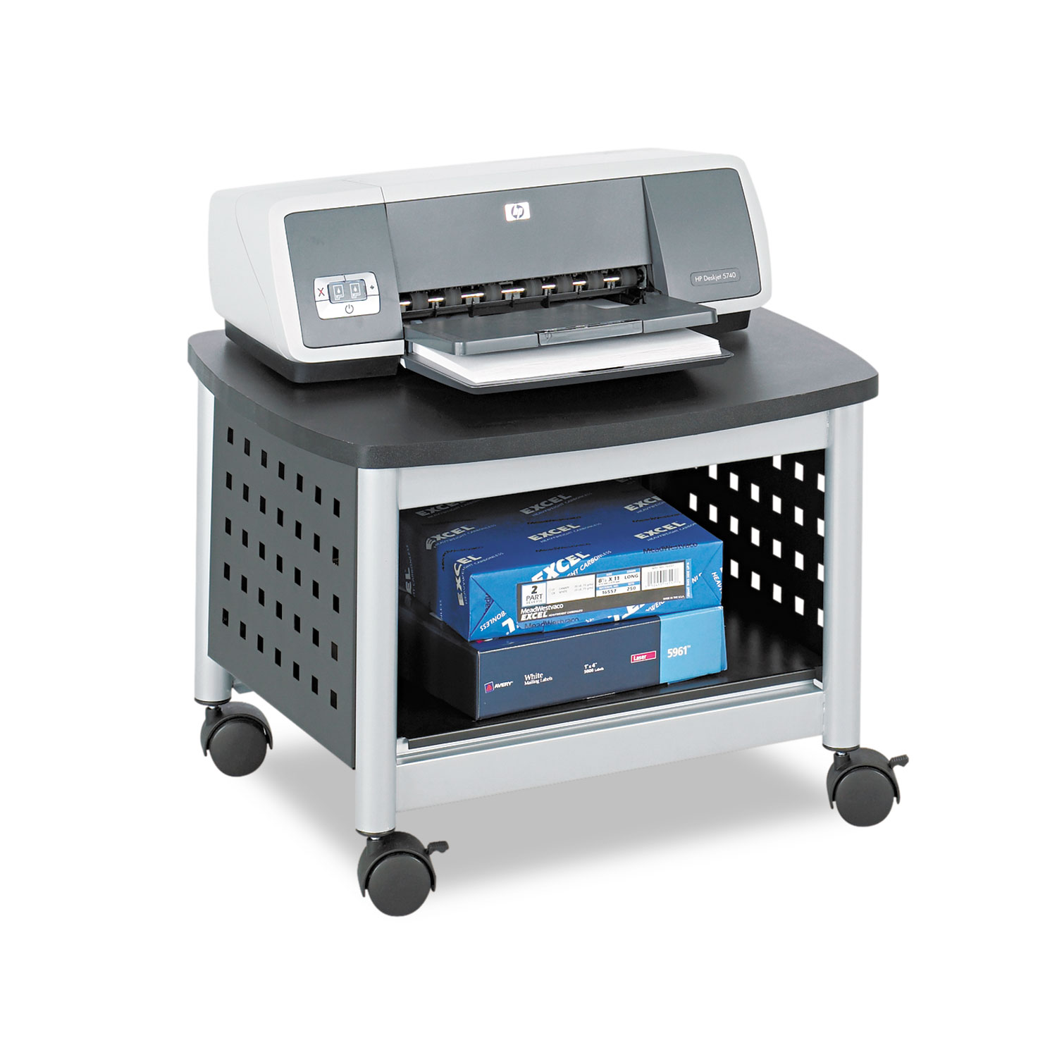  Safco 1855BL Scoot Printer Stand, 20.25w x 16.5d x 14.5h, Black/Silver (SAF1855BL) 