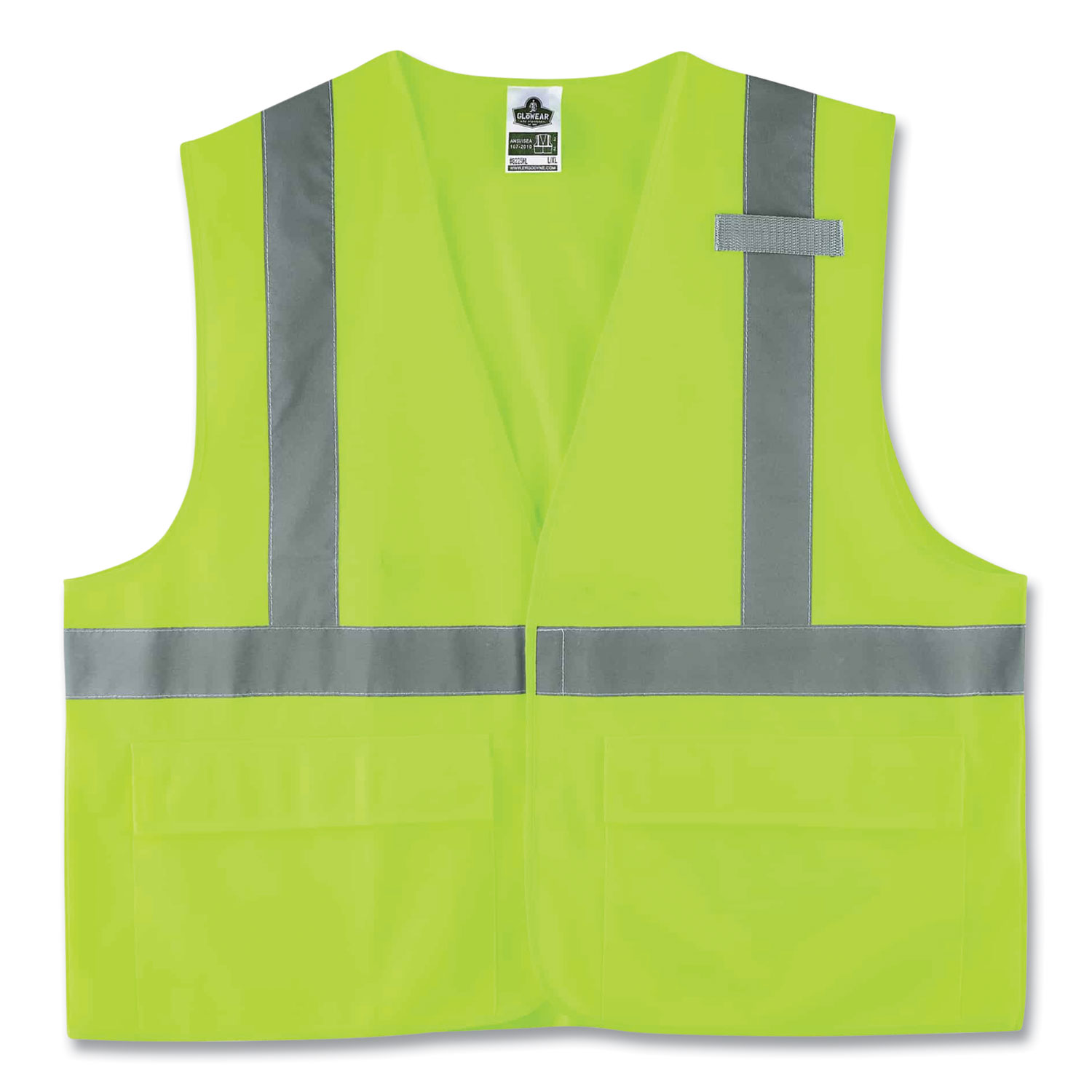 GloWear 8225HL Class 2 Standard Solid Hook and Loop Vest, Polyester, Lime, Small/Medium