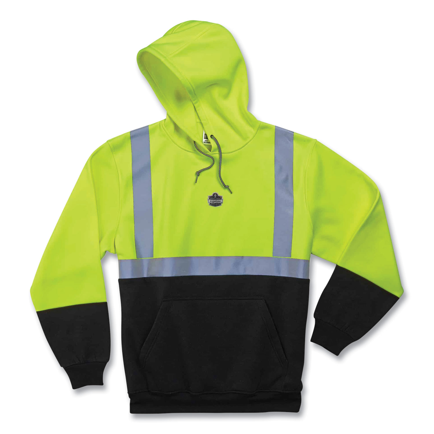 ergodyne® GloWear 8293 Hi-Vis Class 2 Hooded Sweatshirt Black Bottom, Polar Fleece, Small, Lime