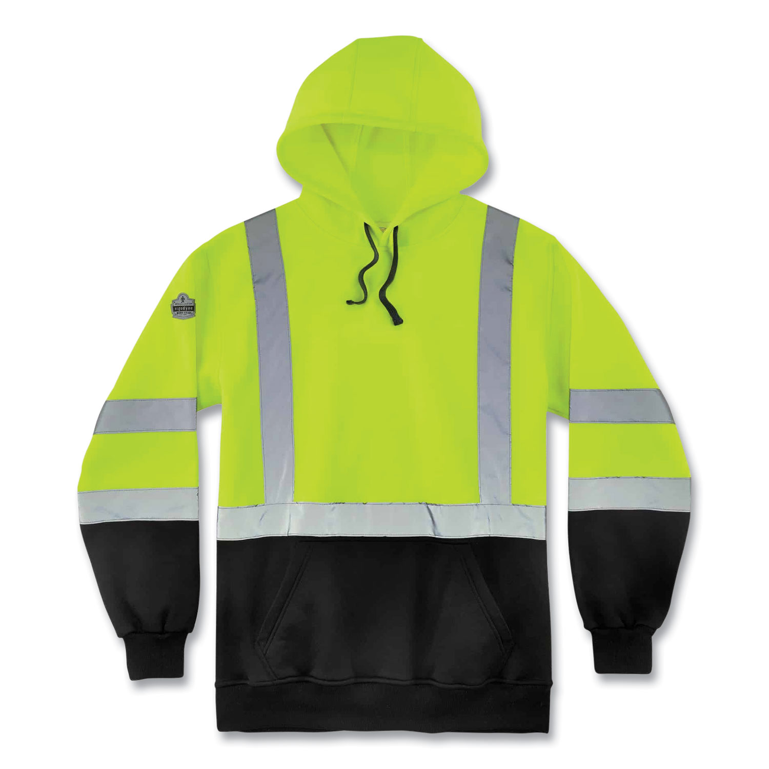 ergodyne® GloWear 8373 Hi-Vis Class 3 Hooded Sweatshirt with Black Bottom, Polar Fleece, Lime, 3X-Large