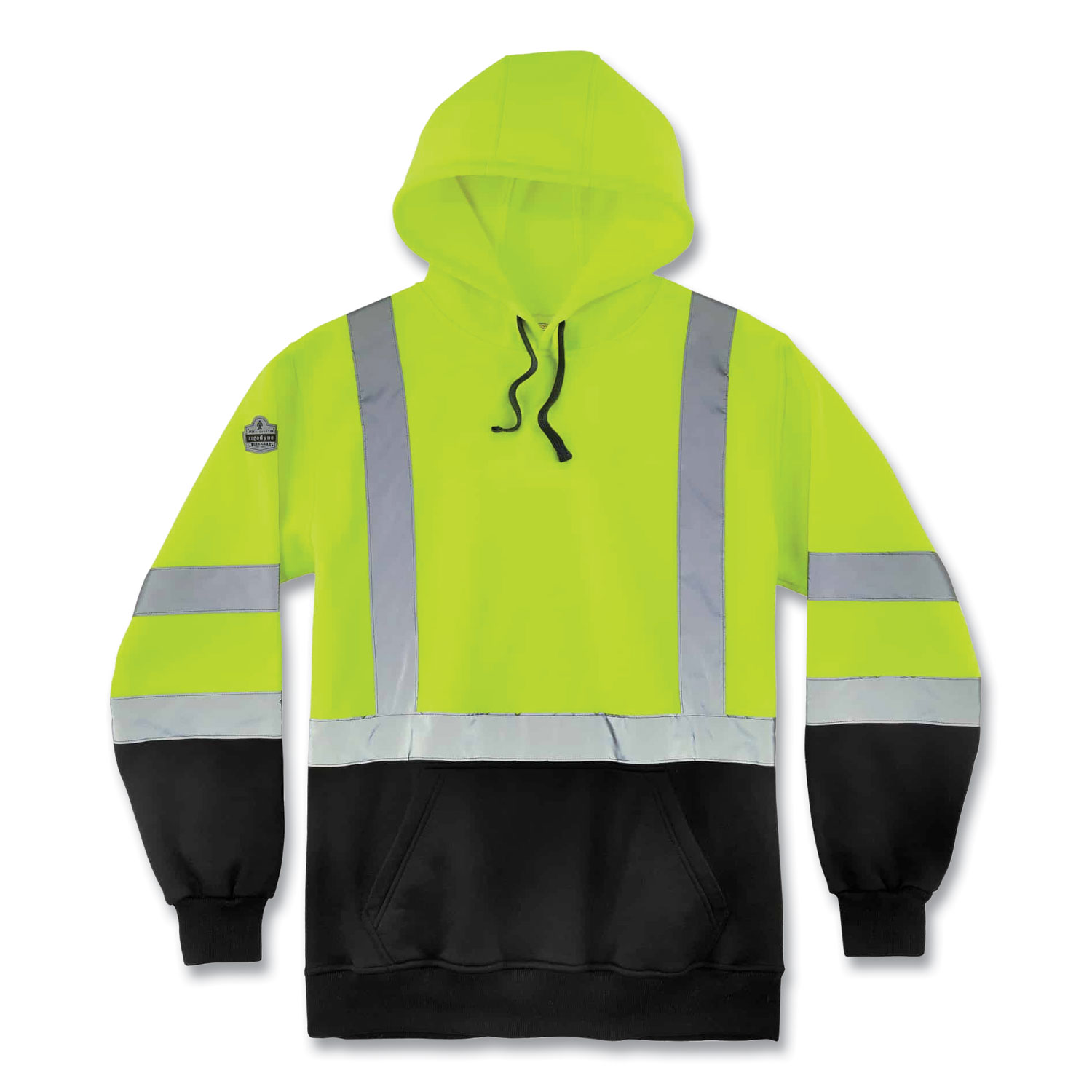 ergodyne® GloWear 8373 Hi-Vis Class 3 Hooded Sweatshirt with Black Bottom, Polar Fleece, Lime, 5X-Large