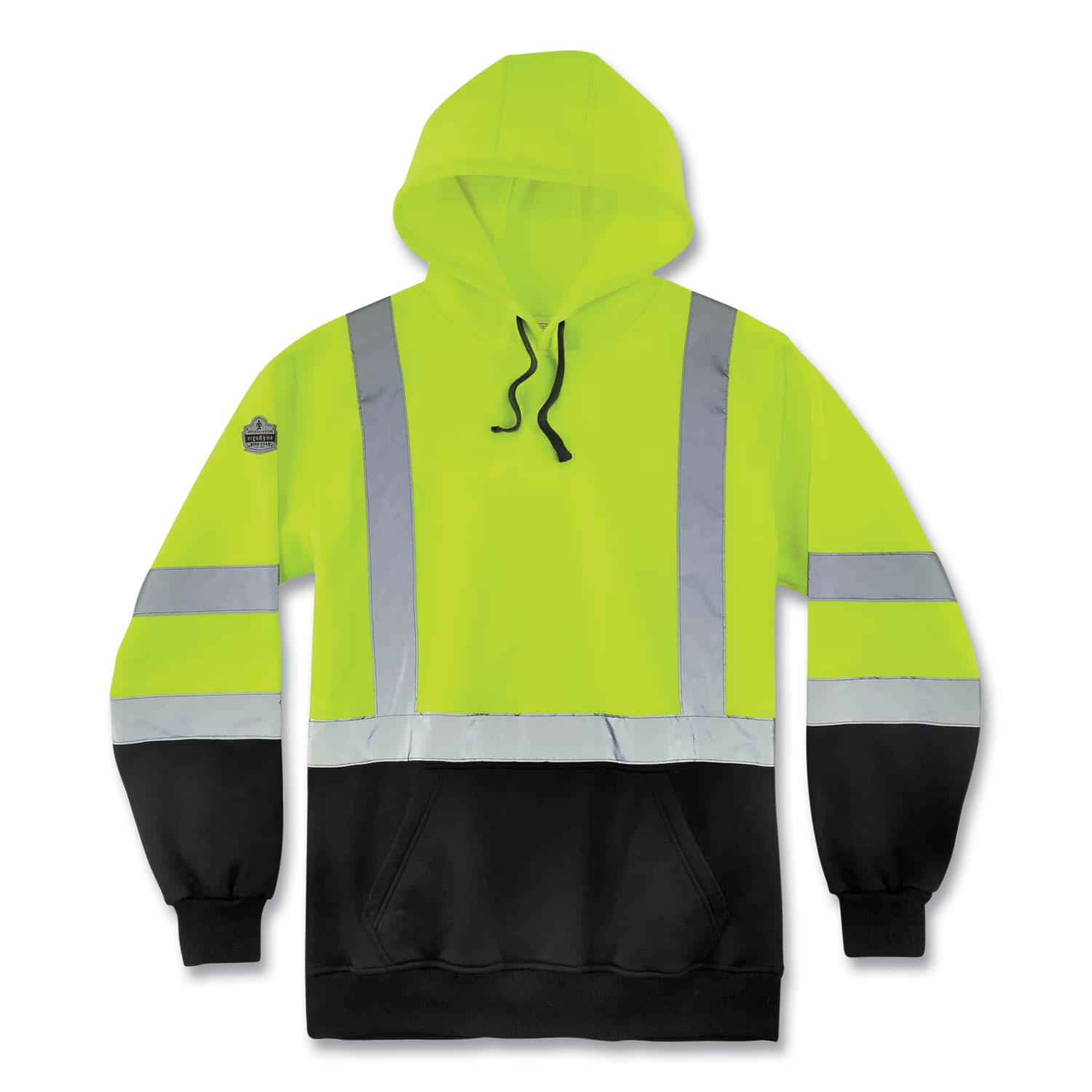 ergodyne® GloWear 8373 Hi-Vis Class 3 Hooded Sweatshirt with Black Bottom, Polar Fleece, Lime, 2X-Large