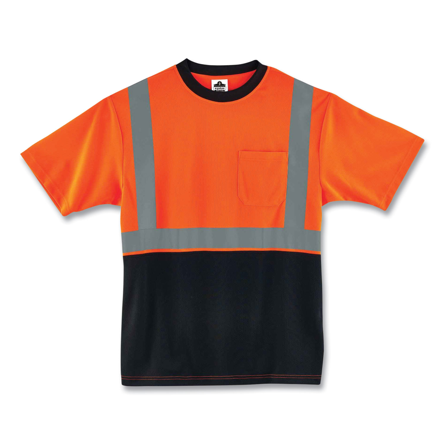 GloWear 8289BK Class 2 Hi-Vis T-Shirt with Black Bottom, Small, Orange