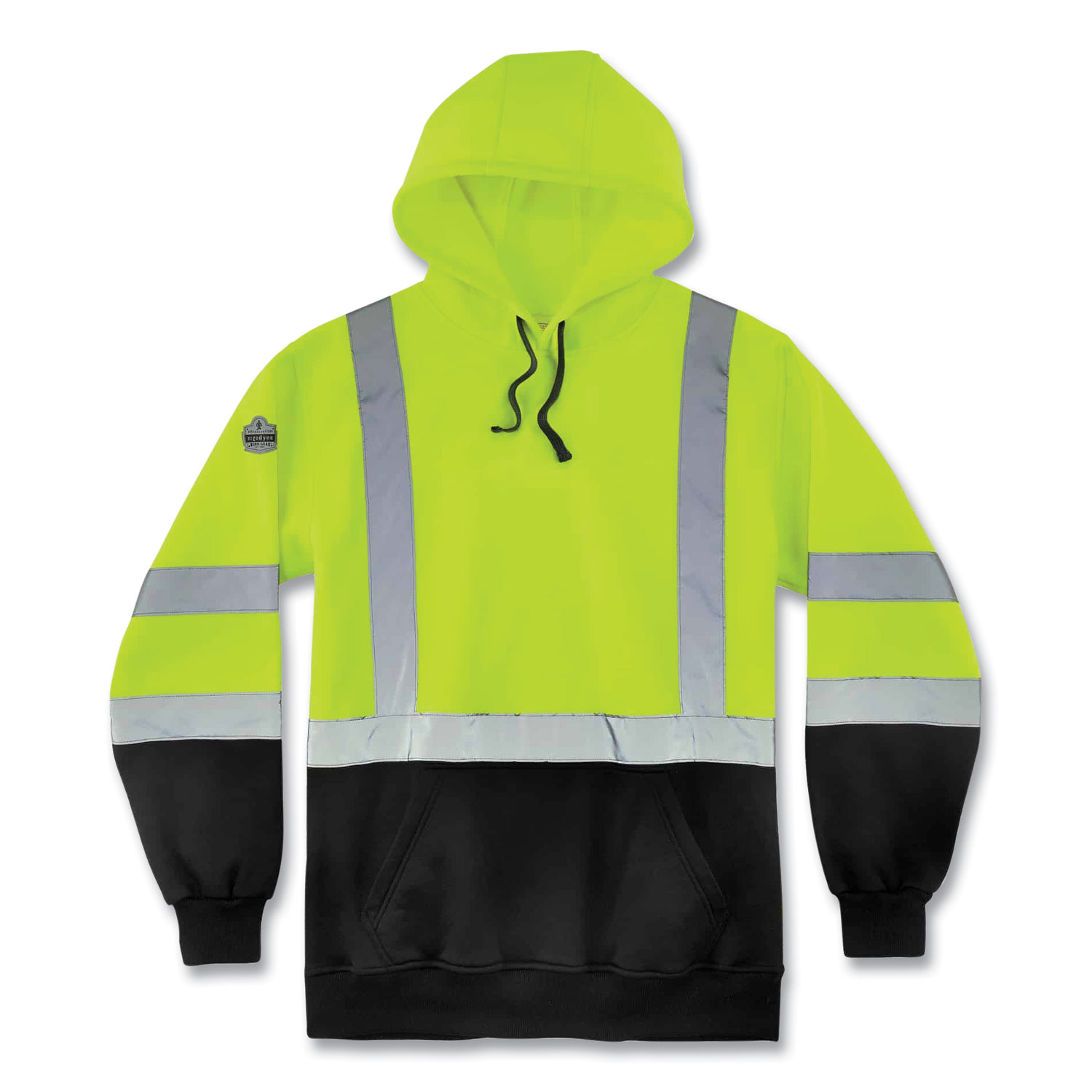 ergodyne® GloWear 8373 Hi-Vis Class 3 Hooded Sweatshirt with Black Bottom, Polar Fleece, Lime, Medium