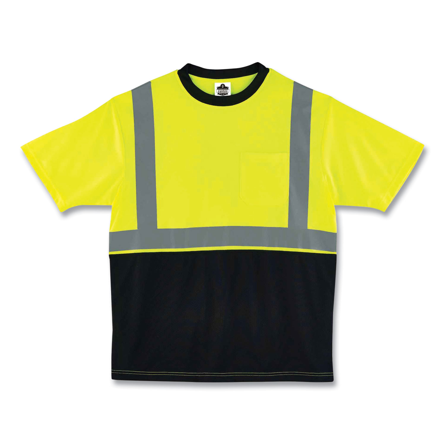 GloWear 8289BK Class 2 Hi-Vis T-Shirt with Black Bottom, Large, Lime