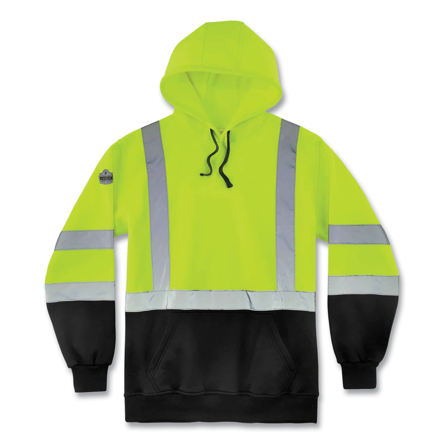 ergodyne® GloWear 8373 Hi-Vis Class 3 Hooded Sweatshirt with Black Bottom, Polar Fleece, Lime, Large