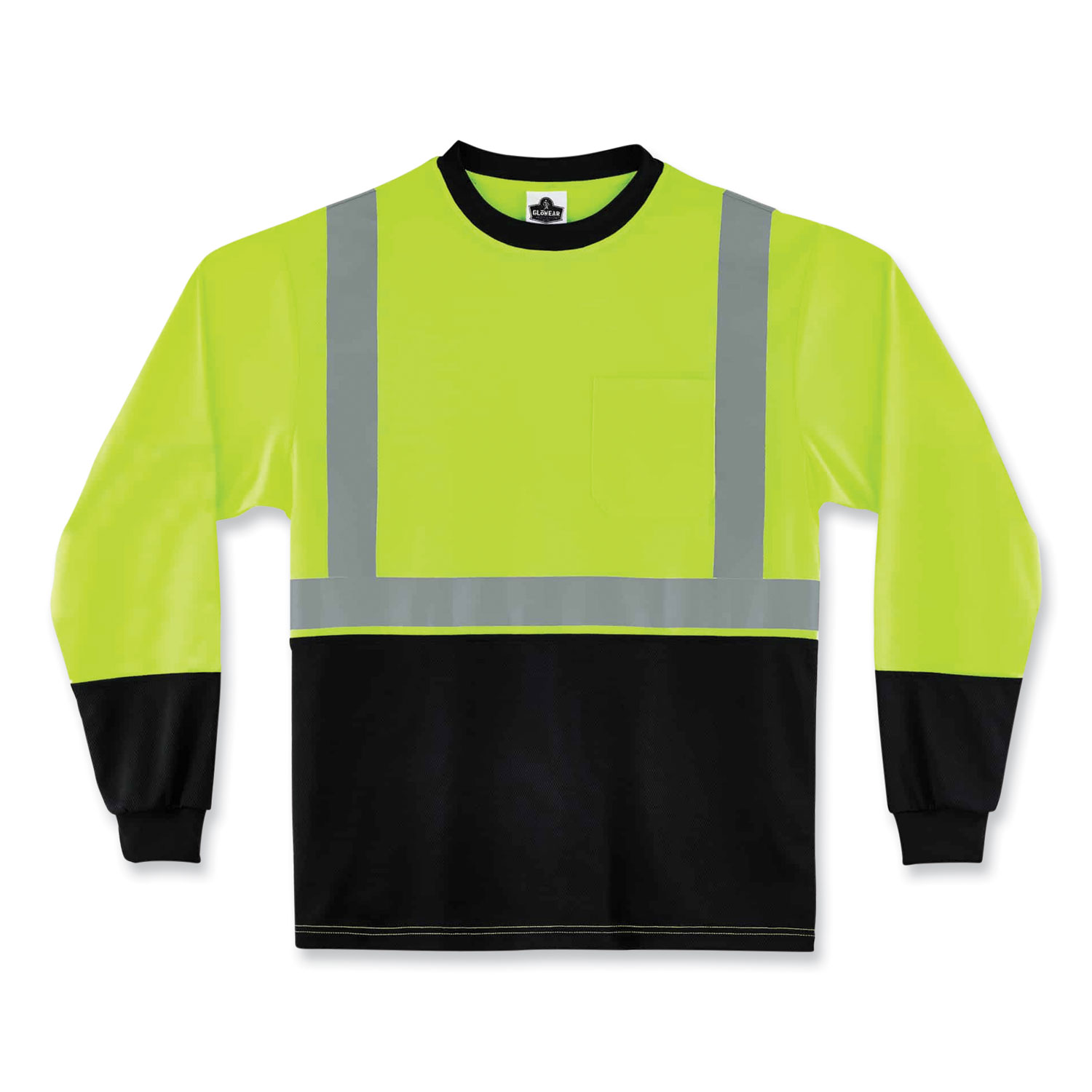 ergodyne® GloWear 8291BK Type R Class 2 Black Front Long Sleeve T-Shirt, Polyester, 4X-Large, Lime