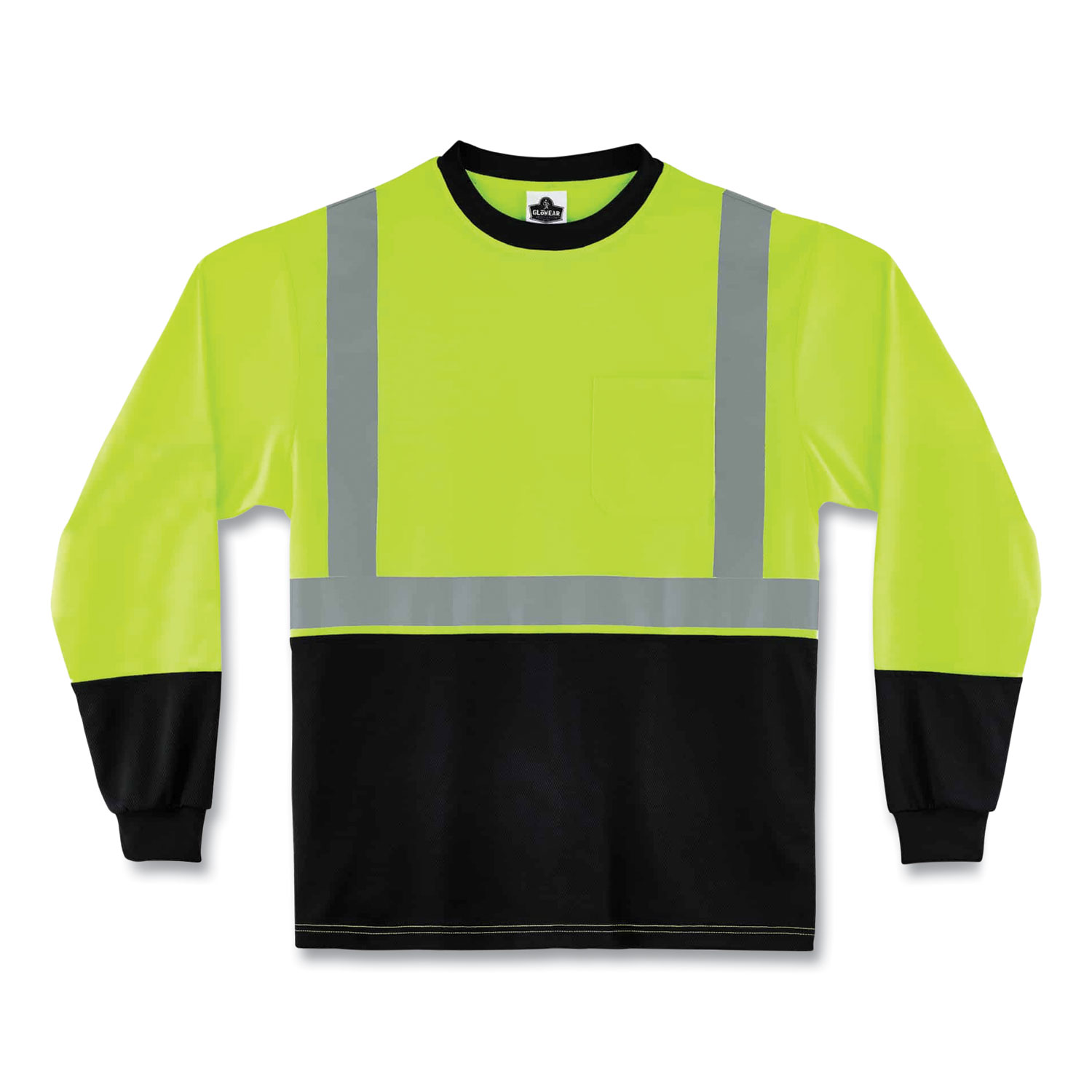 ergodyne® GloWear 8291BK Type R Class 2 Black Front Long Sleeve T-Shirt, Polyester, Large, Lime