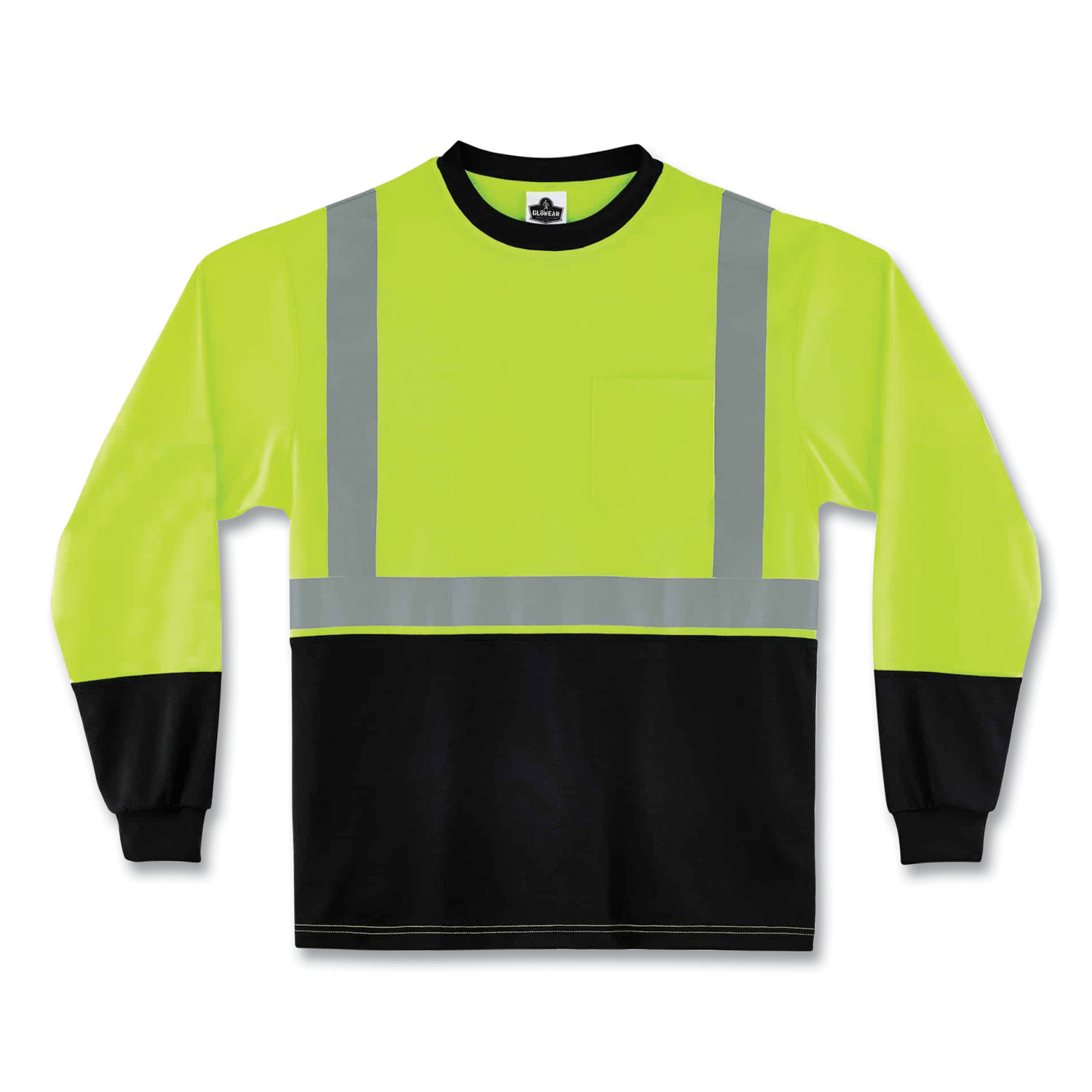 ergodyne® GloWear 8291BK Type R Class 2 Black Front Long Sleeve T-Shirt, Polyester, 5X-Large, Lime