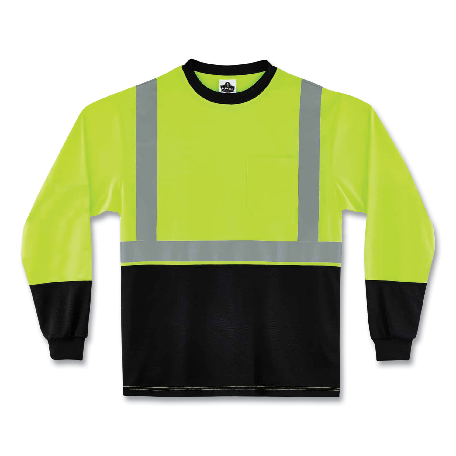 ergodyne® GloWear 8291BK Type R Class 2 Black Front Long Sleeve T-Shirt, Polyester, Medium, Lime