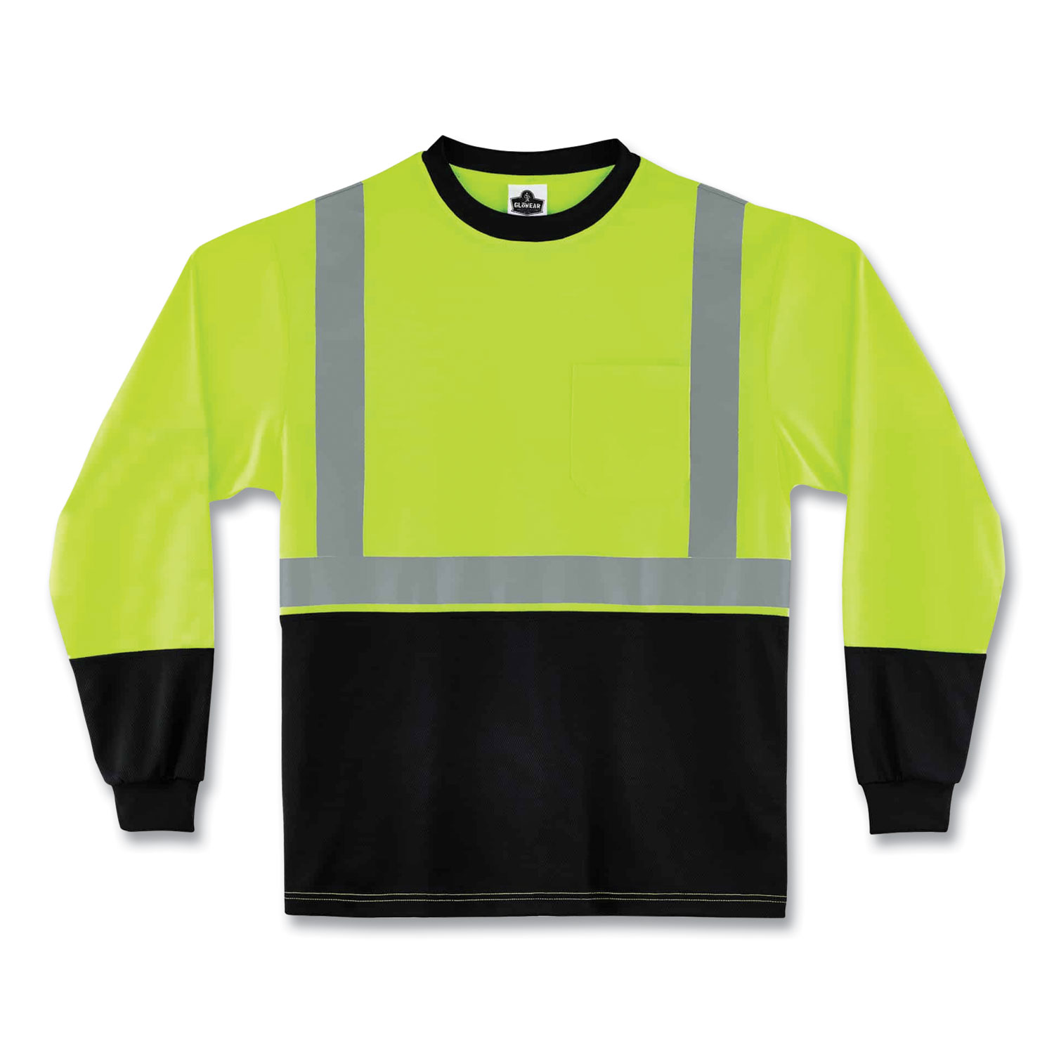 ergodyne® GloWear 8291BK Type R Class 2 Black Front Long Sleeve T-Shirt, Polyester, X-Large, Lime