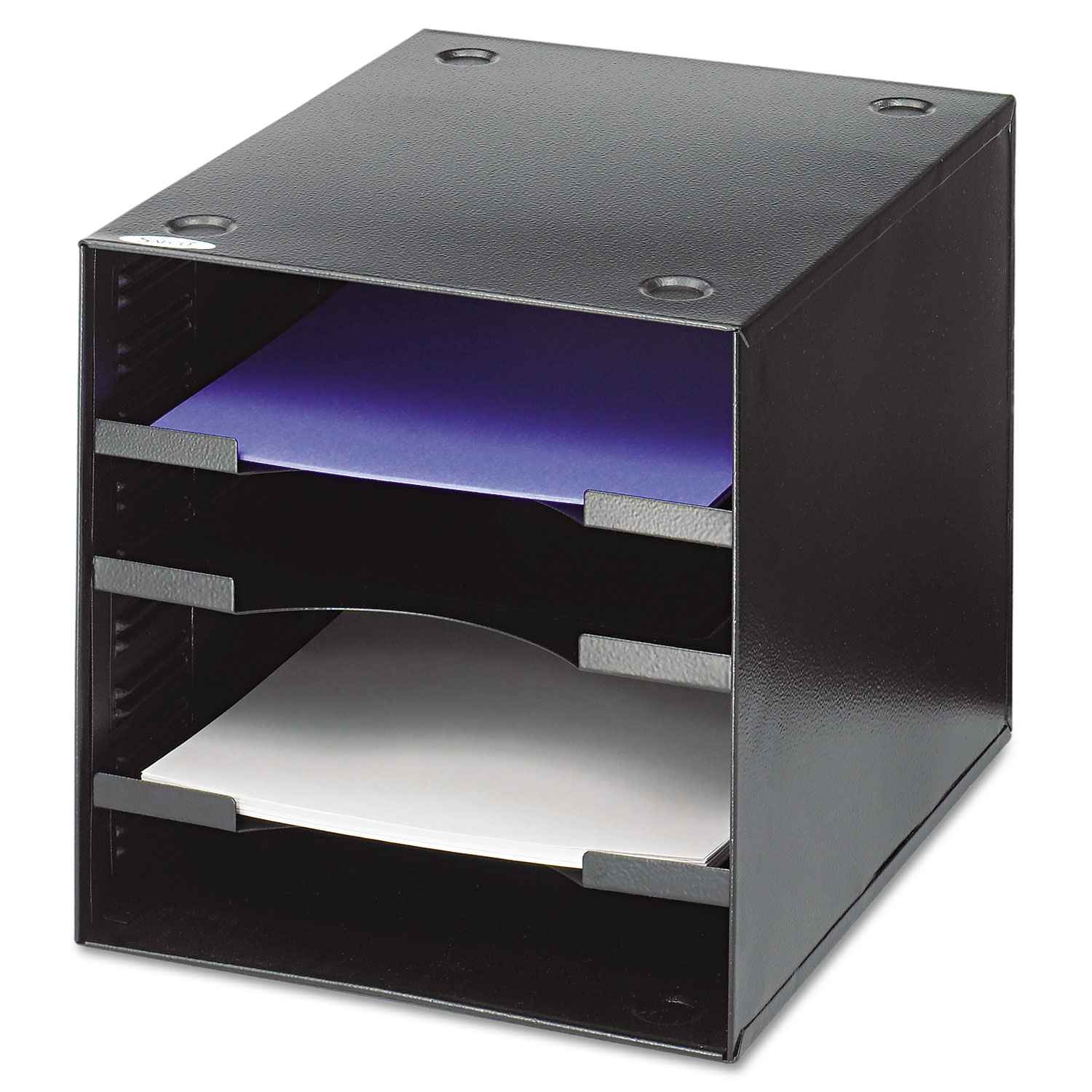  Safco 3112BL Steel Desktop Sorter, Four Compartments, Steel, 11 x 12 x 10, Black (SAF3112BL) 