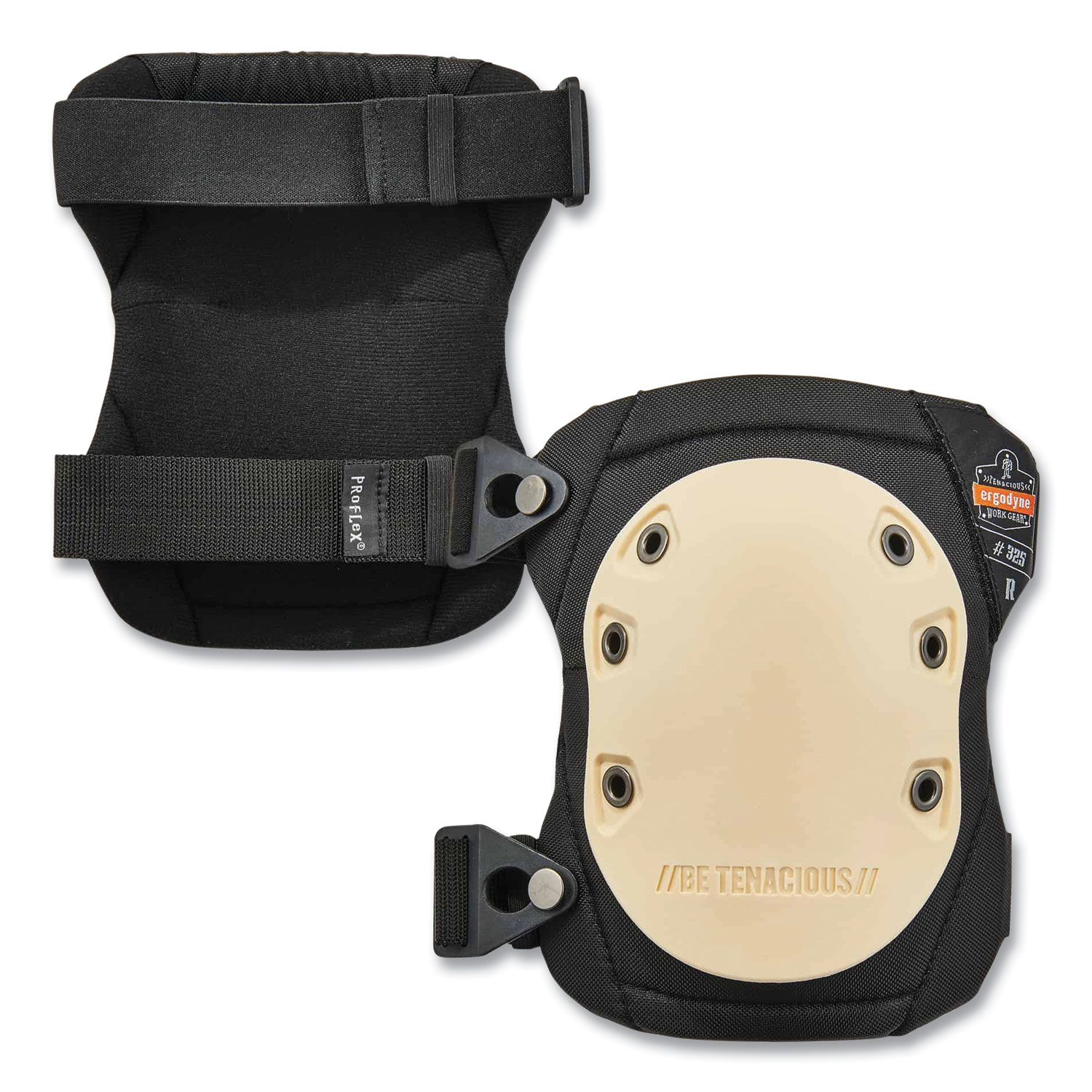 ProFlex 325 Non-Marring Rubber Cap Knee Pads, Buckle Closure, One Size Fits Most, Tan Cap, Pair