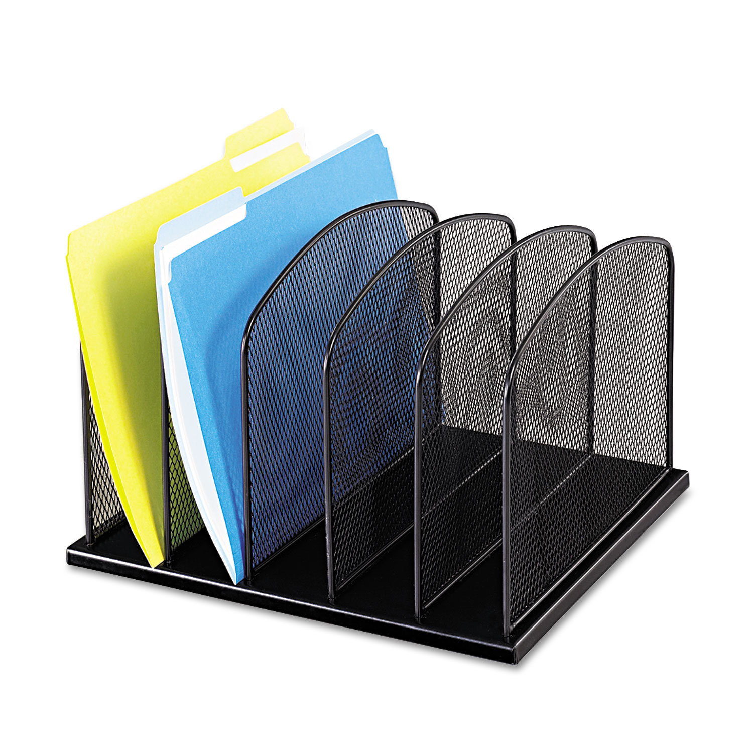 Onyx Mesh Desk Organizer with Upright Sections, 5 Sections, Letter to Legal Size Files, 12.5" x 11.25" x 8.25", Black