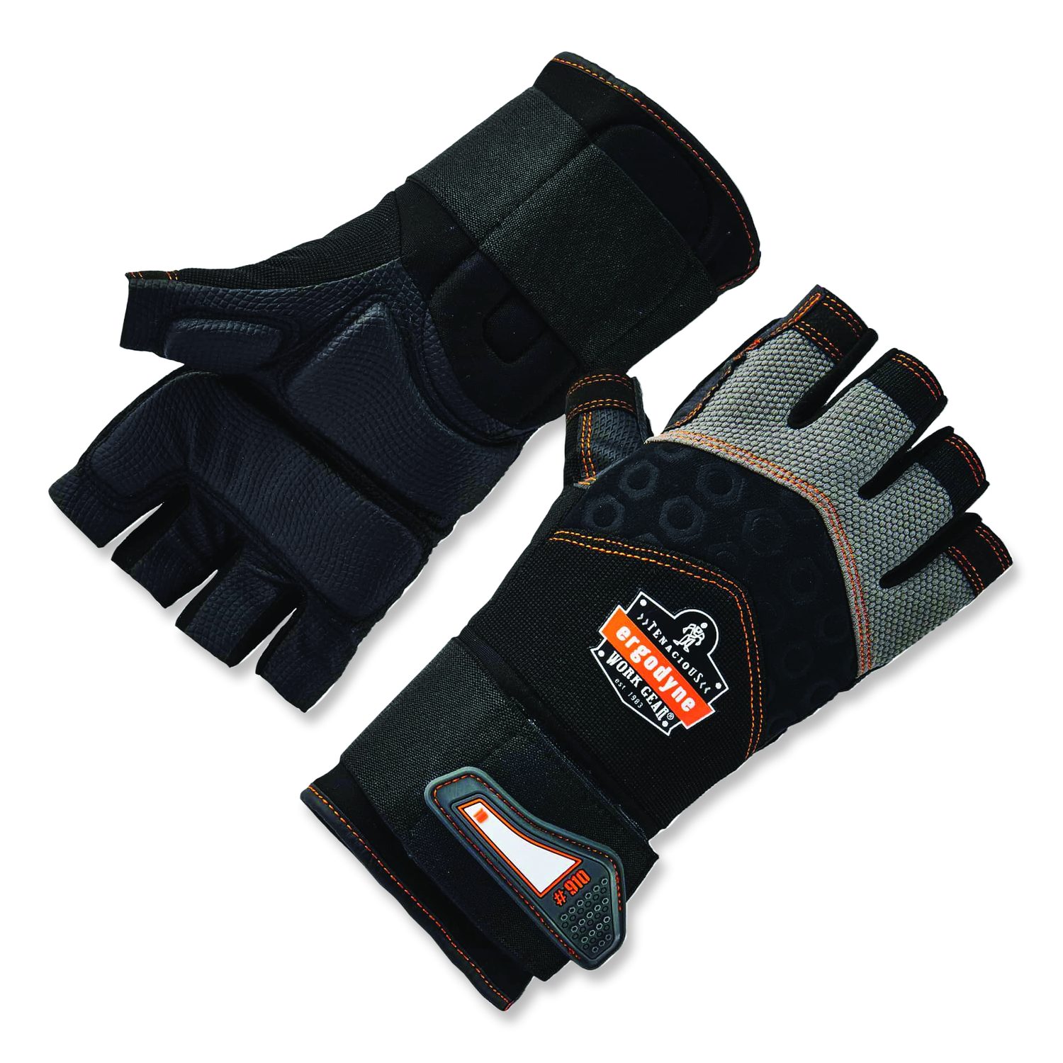 ProFlex 910 Half-Finger Impact Gloves + Wrist Support, EN388: 1121X, 12.75" Long, X-Large, Black, Pair