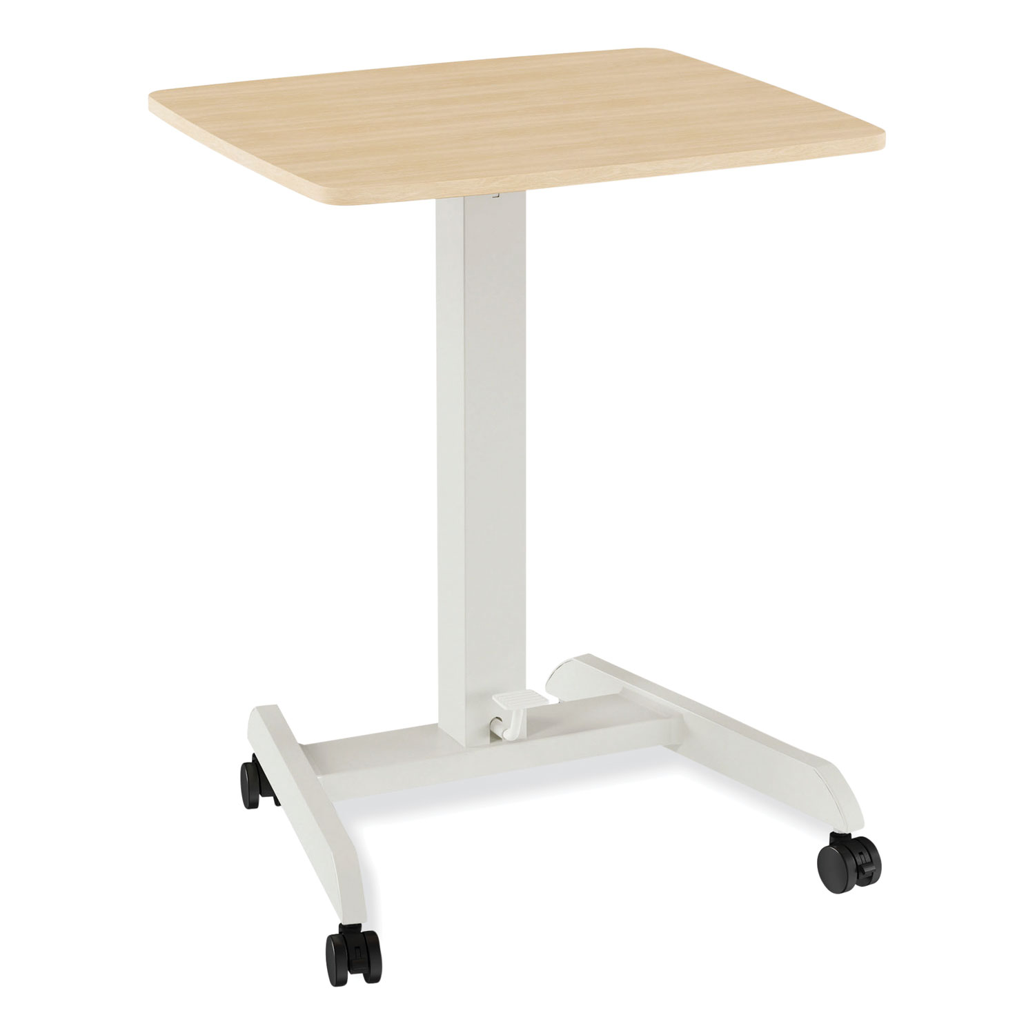 Essentials Sit-Stand Single-Column Mobile Workstation, 23.6″ x 20.5″ x 29.6″ to 44.2″, Natural Wood/Light Gray