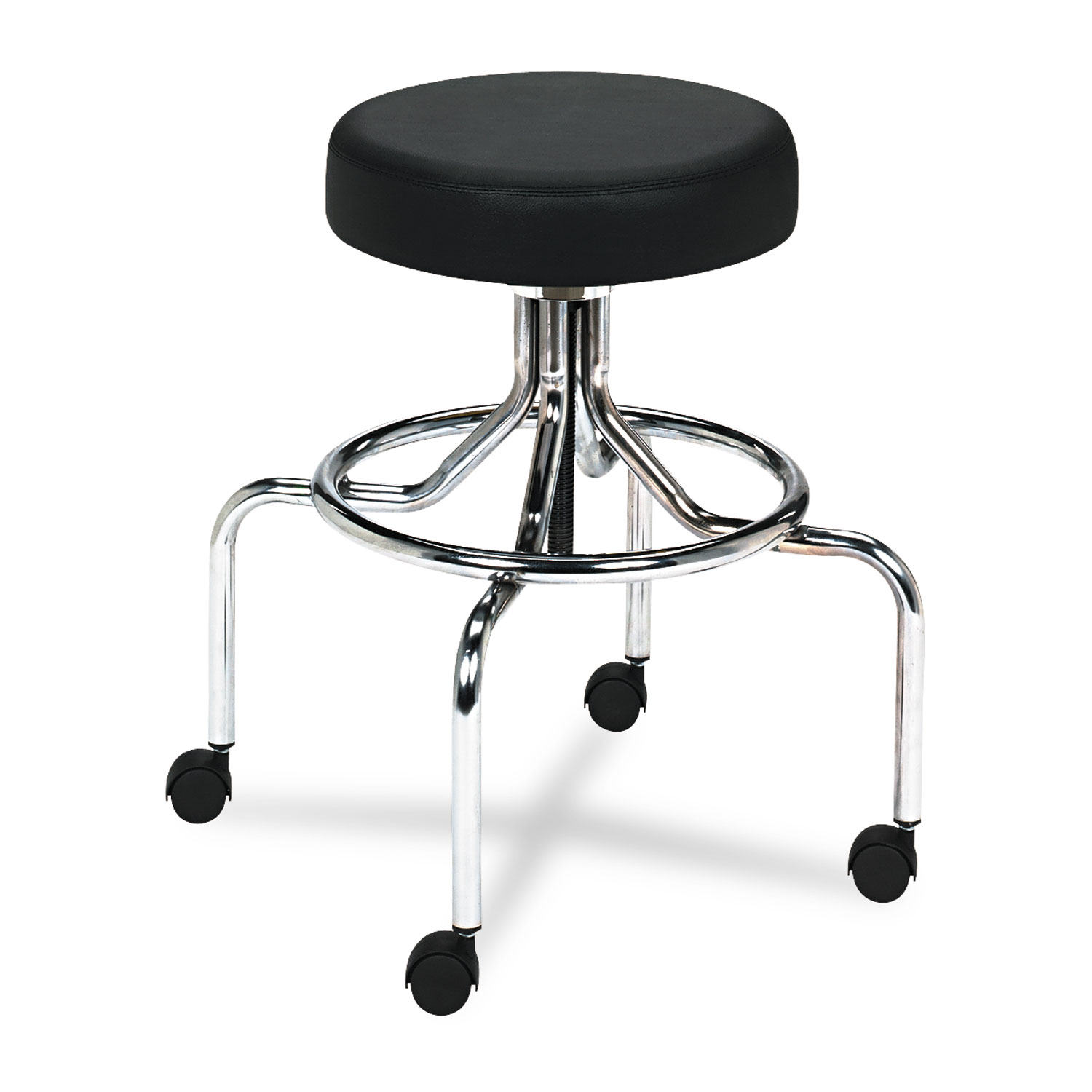 Screw Lift Stool with High Base, Supports Up to 250 lb, 33″ Seat Height, Black Seat, Chrome Base