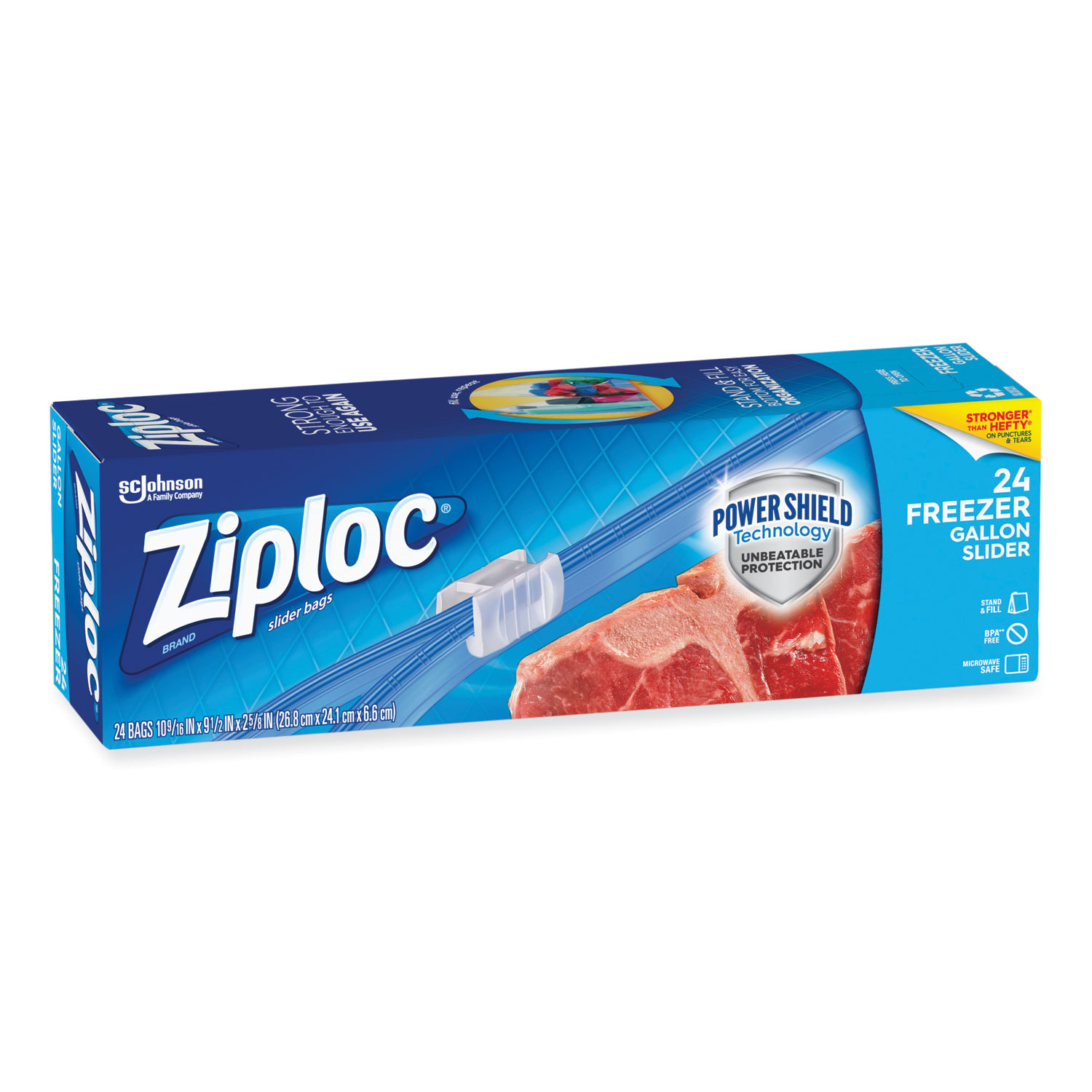 Ziploc Double Zipper Freezer Bags, 1 gal, 2.7 mil, 10.56 x 10.75, Clear, 250/Carton