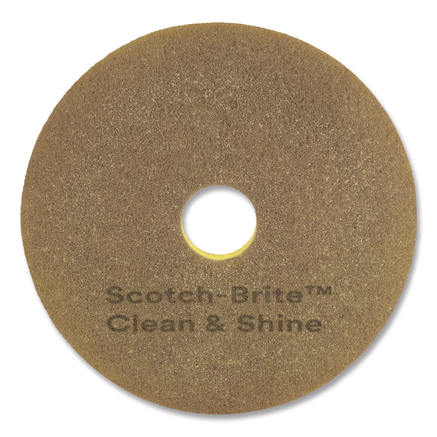Clean and Shine Pad, 14" Diameter, Brown/Yellow, 5/Carton