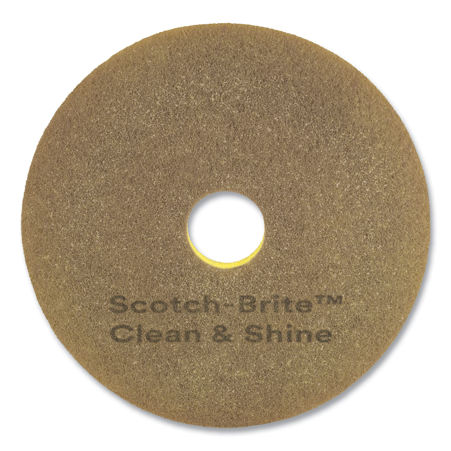 Clean and Shine Pad, 15" Diameter, Brown/Yellow, 5/Carton