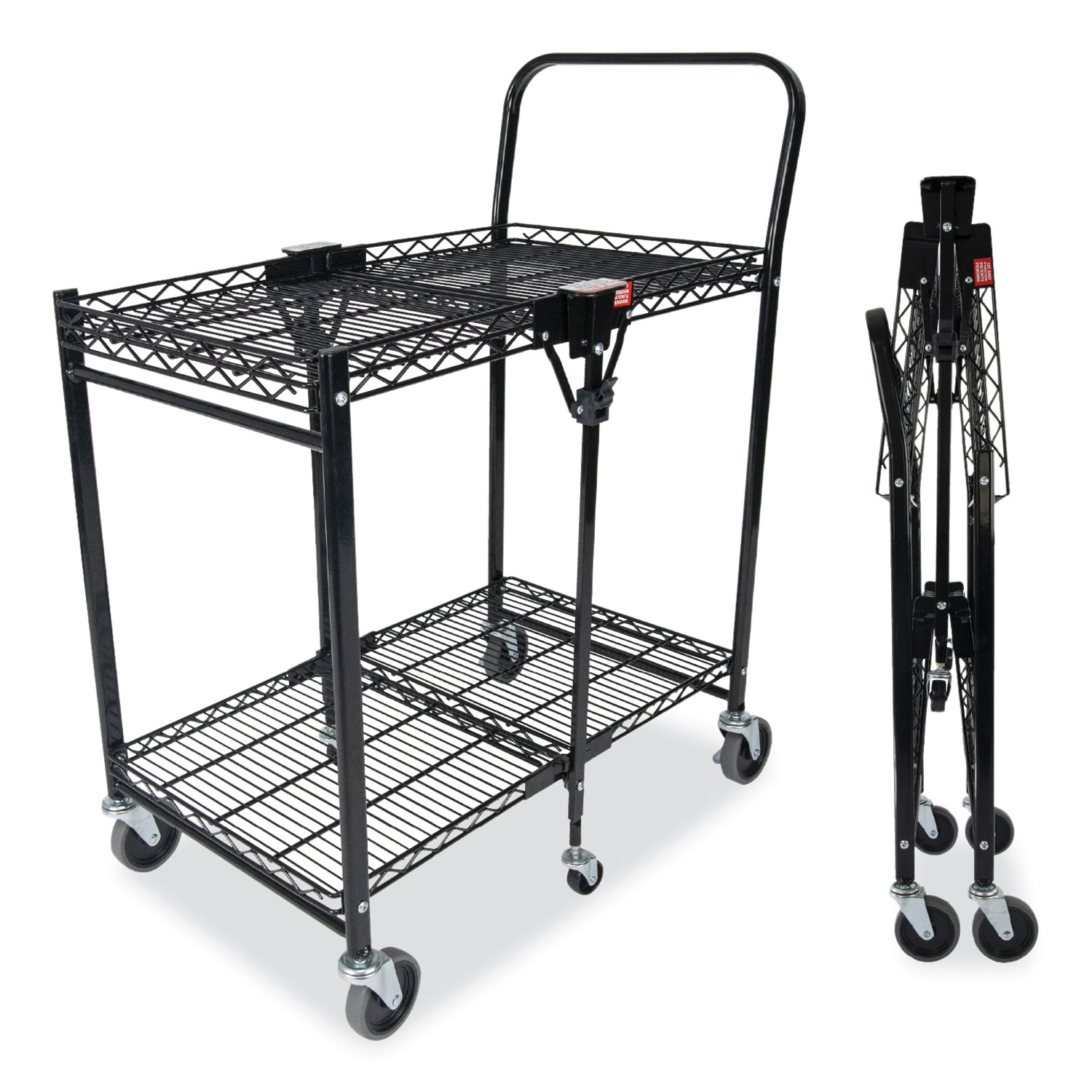 Stowaway Folding Carts, Metal, 2 Shelves, 250 lb Capacity, 29.63 x 37.25  x 18, Black - Office Express Office Products