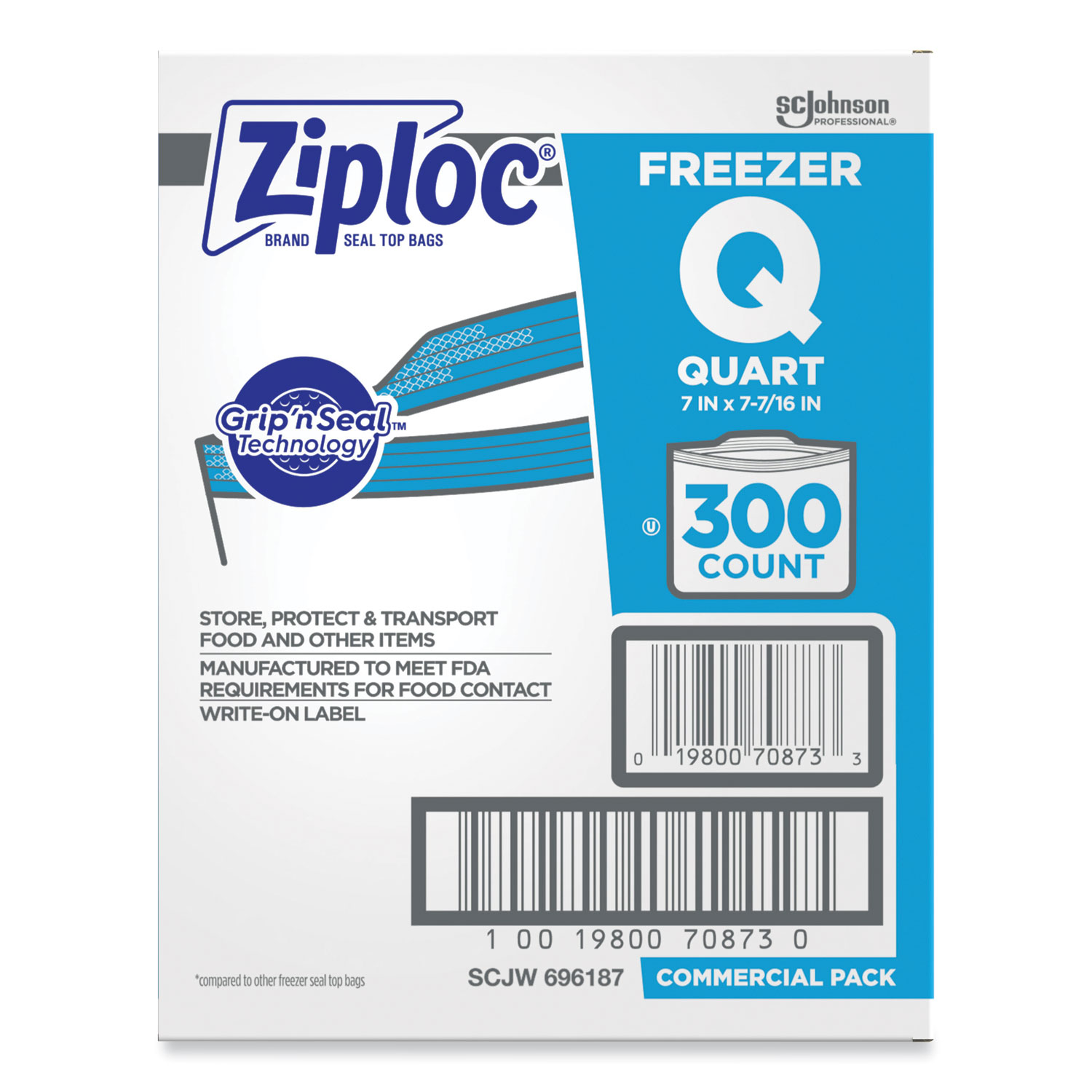 Ziploc Slider Disposable Quart Freezer Bag - 34 count per pack -- 9 packs  per case