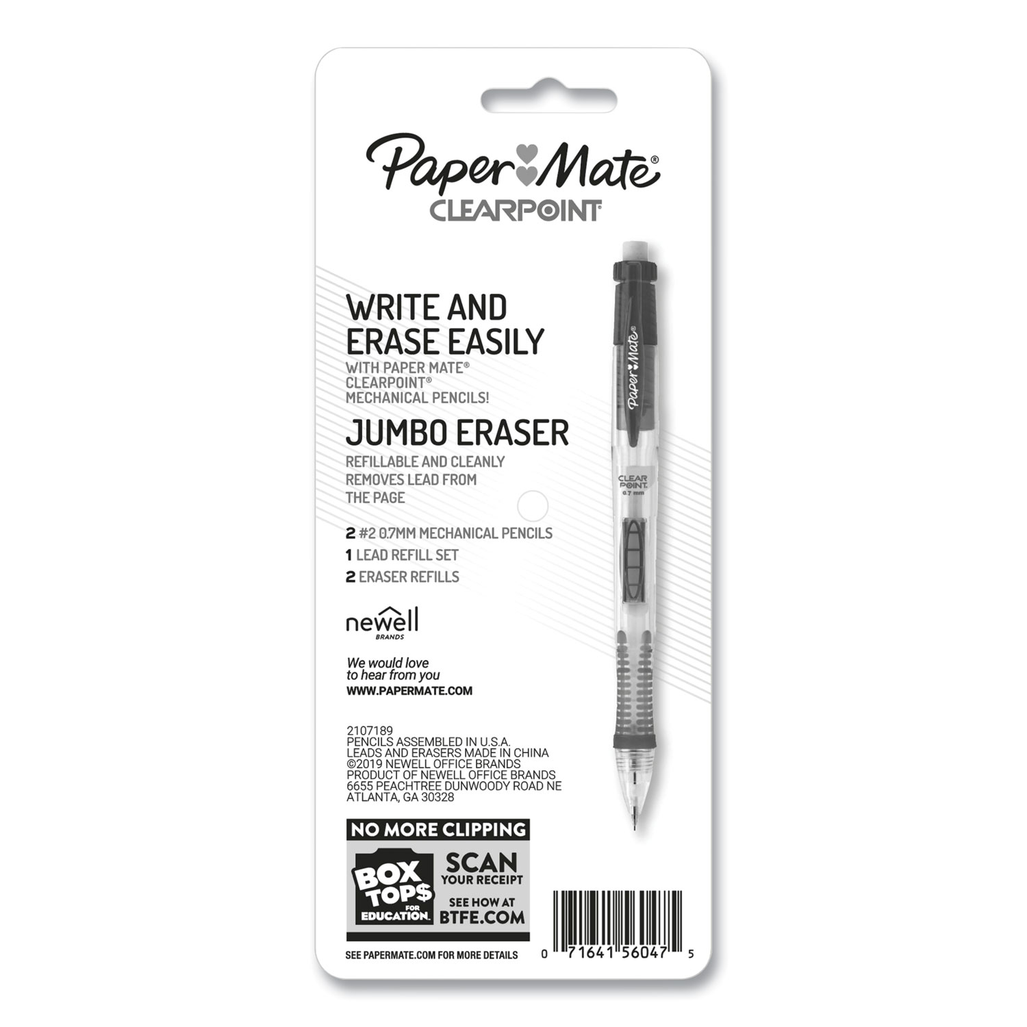 Paper Mate® Clear Point Mechanical Pencils with Tube of Lead/Erasers, 0.7  mm, HB (#2), Black Lead, Randomly Assorted Barrel Colors, 2/PK