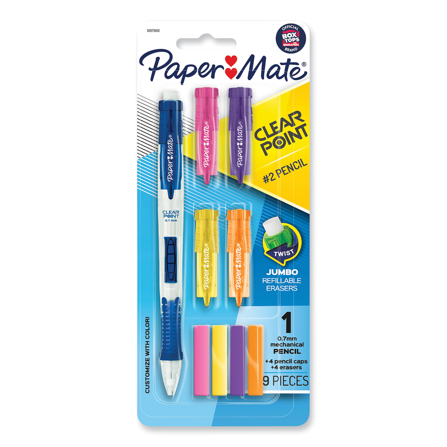 Paper Mate Clear Point Mechanical Pencil, 0.7 mm, HB (#2), Black Lead, Assorted Barrel Colors, 4/Pack